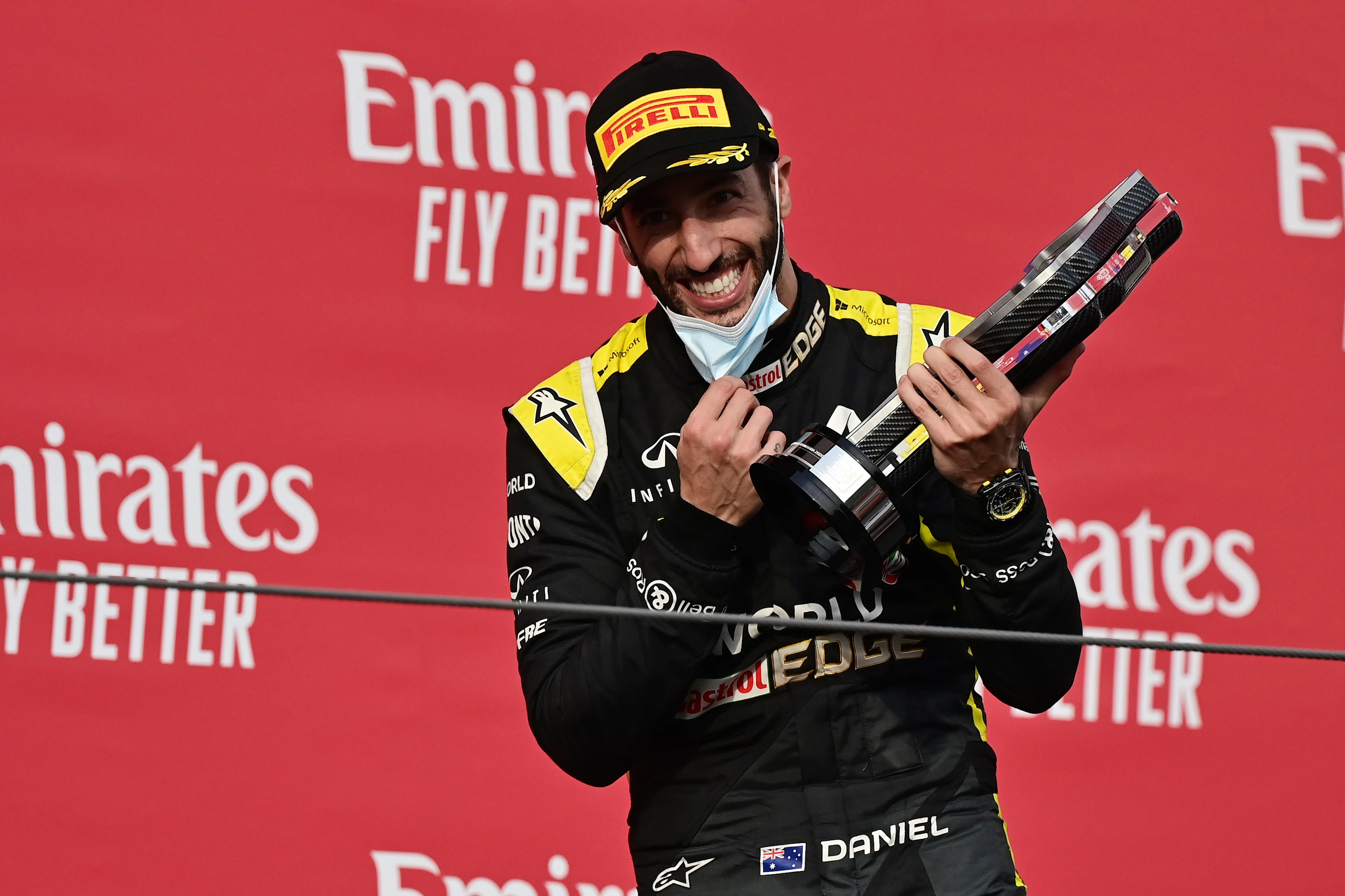 IMOLA, ITALY - NOVEMBER 01: Third placed Daniel Ricciardo of Australia and Renault Sport F1