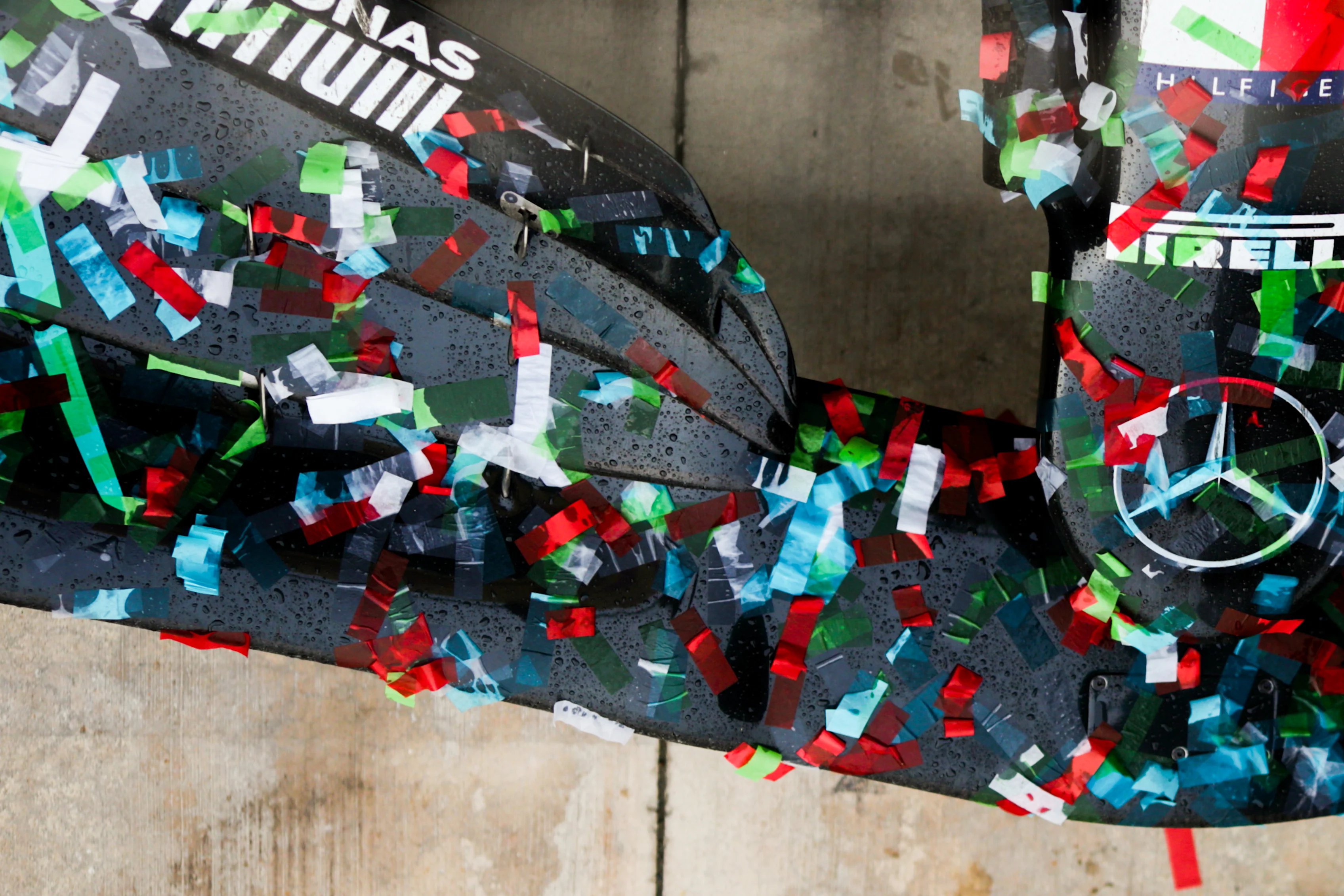 IMOLA, ITALY - NOVEMBER 01: The car of Lewis Hamilton of Mercedes and Great Britain covered in