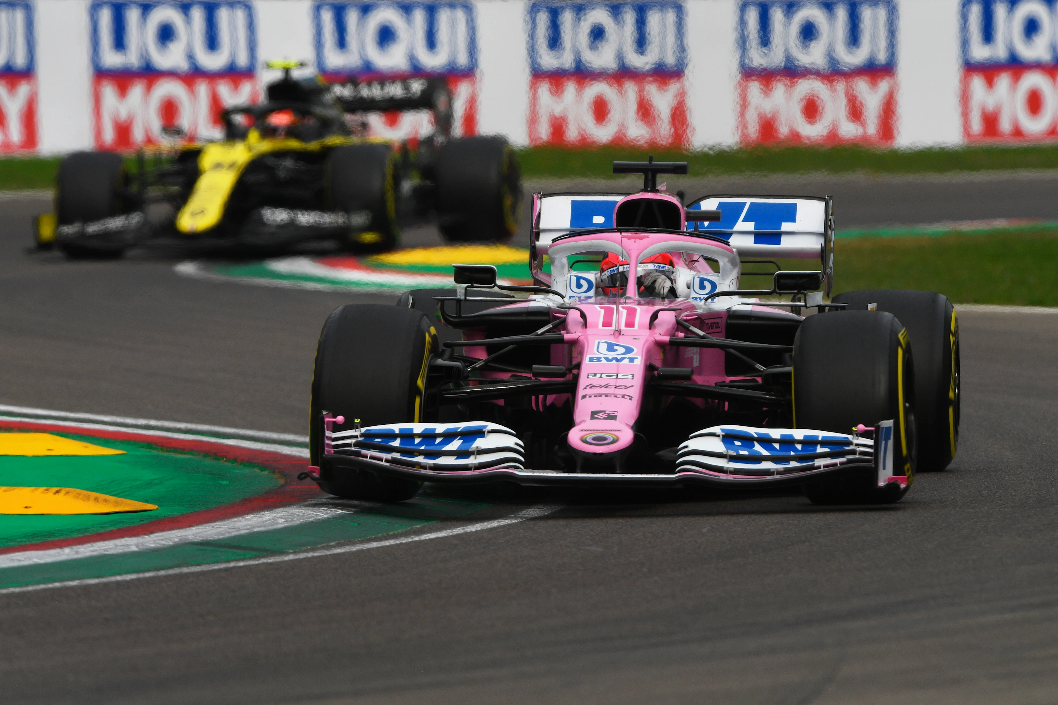 IMOLA, ITALY - NOVEMBER 01: Sergio Perez of Mexico driving the (11) Racing Point RP20 Mercedes on track during the F1 Grand Prix of Emilia Romagna at Autodromo Enzo e Dino Ferrari on November 01, 2020 in Imola, Italy. (Photo by Rudy Carezzevoli/Getty Images)