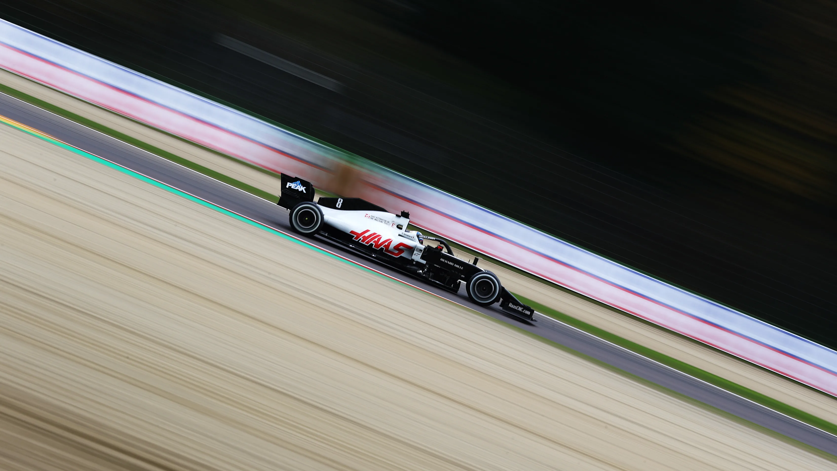 IMOLA, ITALY - NOVEMBER 01: Romain Grosjean of France driving the (8) Haas F1 Team VF-20 Ferrari on track during the F1 Grand Prix of Emilia Romagna at Autodromo Enzo e Dino Ferrari on November 01, 2020 in Imola, Italy. (Photo by Lars Baron - Formula 1/Formula 1 via Getty Images)