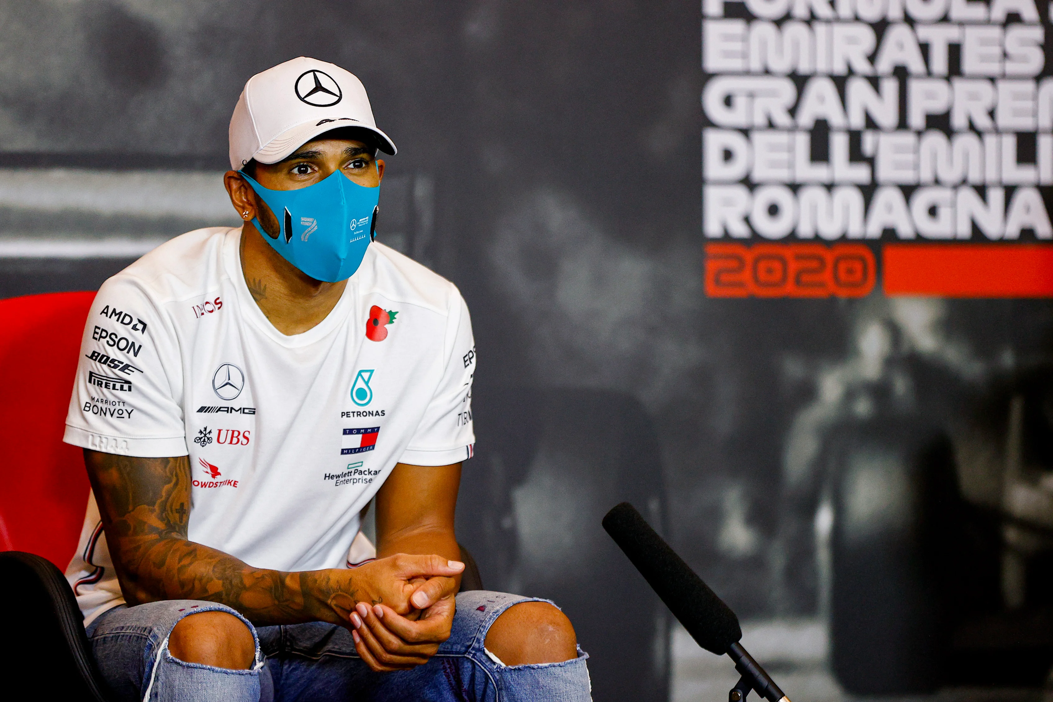 IMOLA, ITALY - NOVEMBER 01: Race winner Lewis Hamilton of Great Britain and Mercedes GP talks in