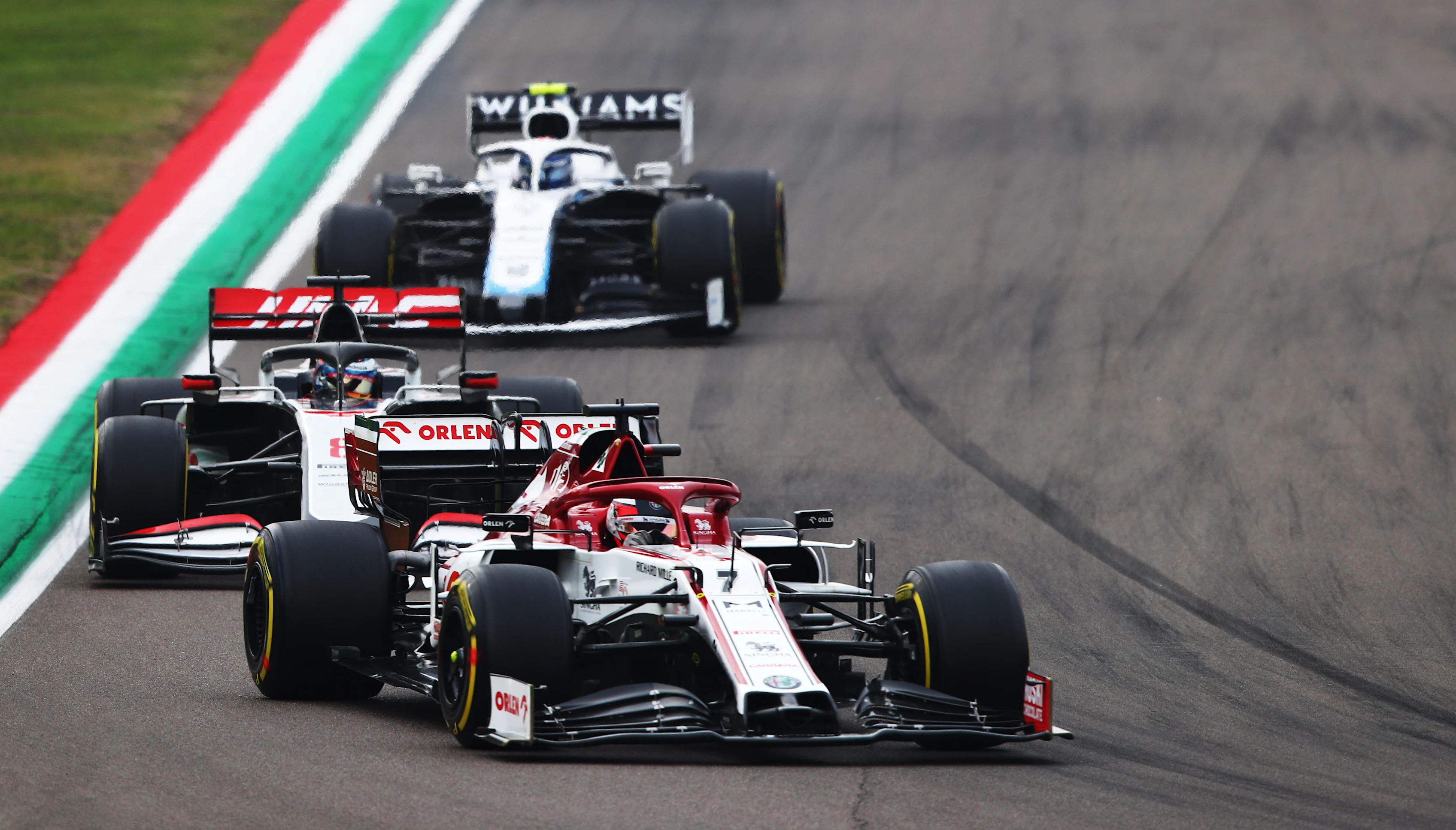 IMOLA, ITALY - NOVEMBER 01: Kimi Raikkonen of Finland driving the (7) Alfa Romeo Racing C39 Ferrari