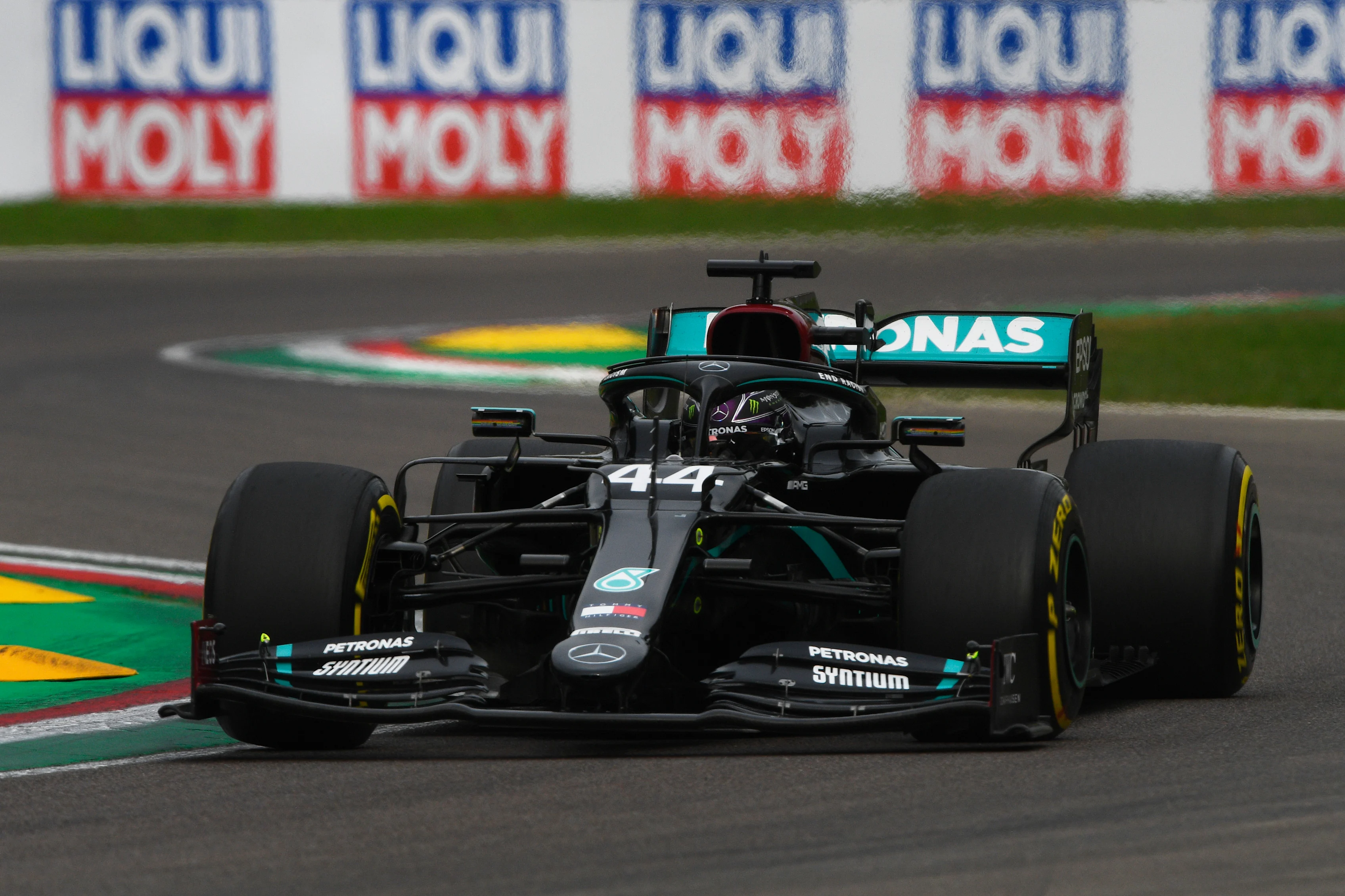 IMOLA, ITALY - NOVEMBER 01: Lewis Hamilton of Great Britain driving the (44) Mercedes AMG Petronas