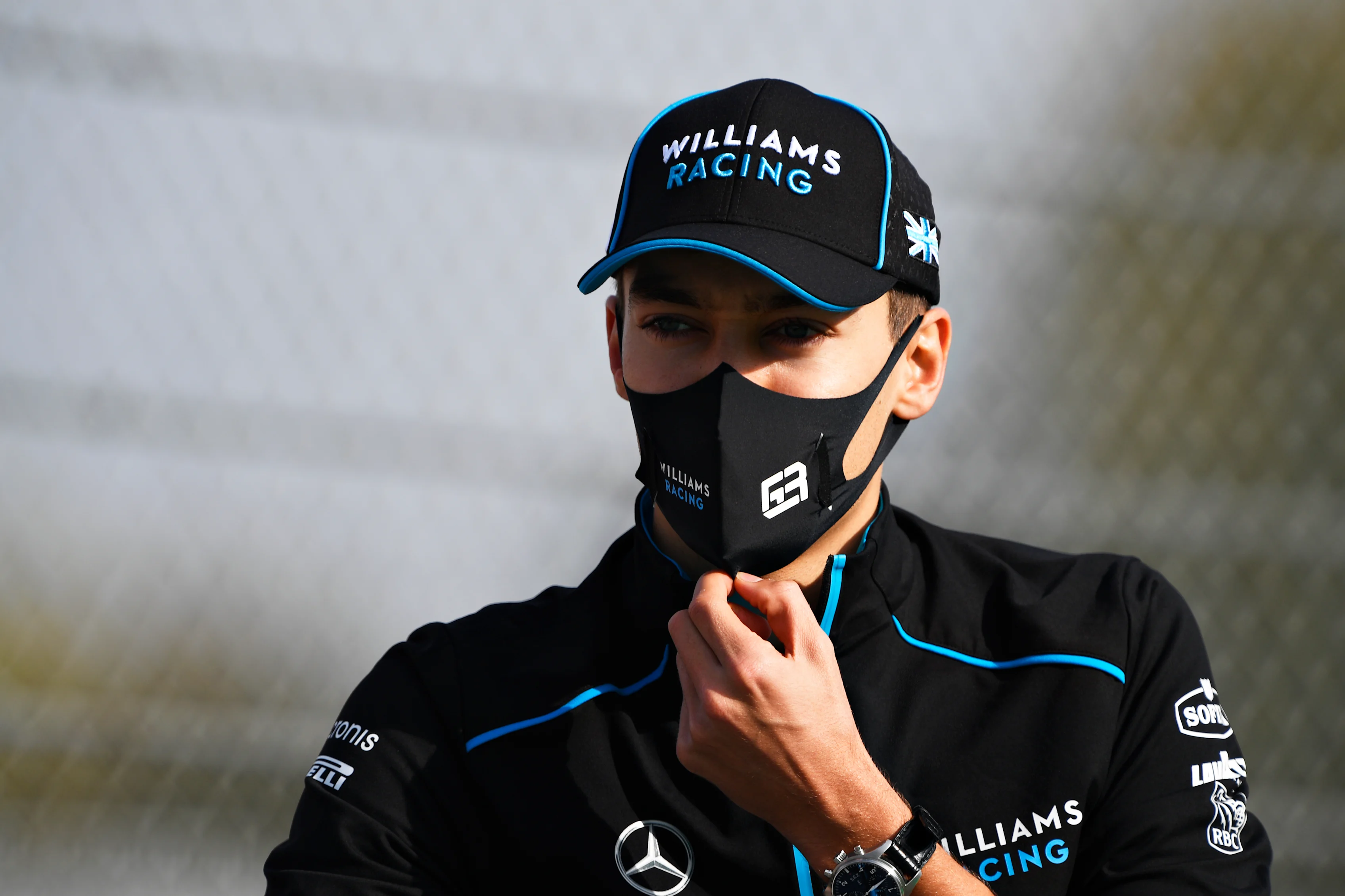 IMOLA, ITALY - OCTOBER 30: George Russell of Great Britain and Williams cycles the track during