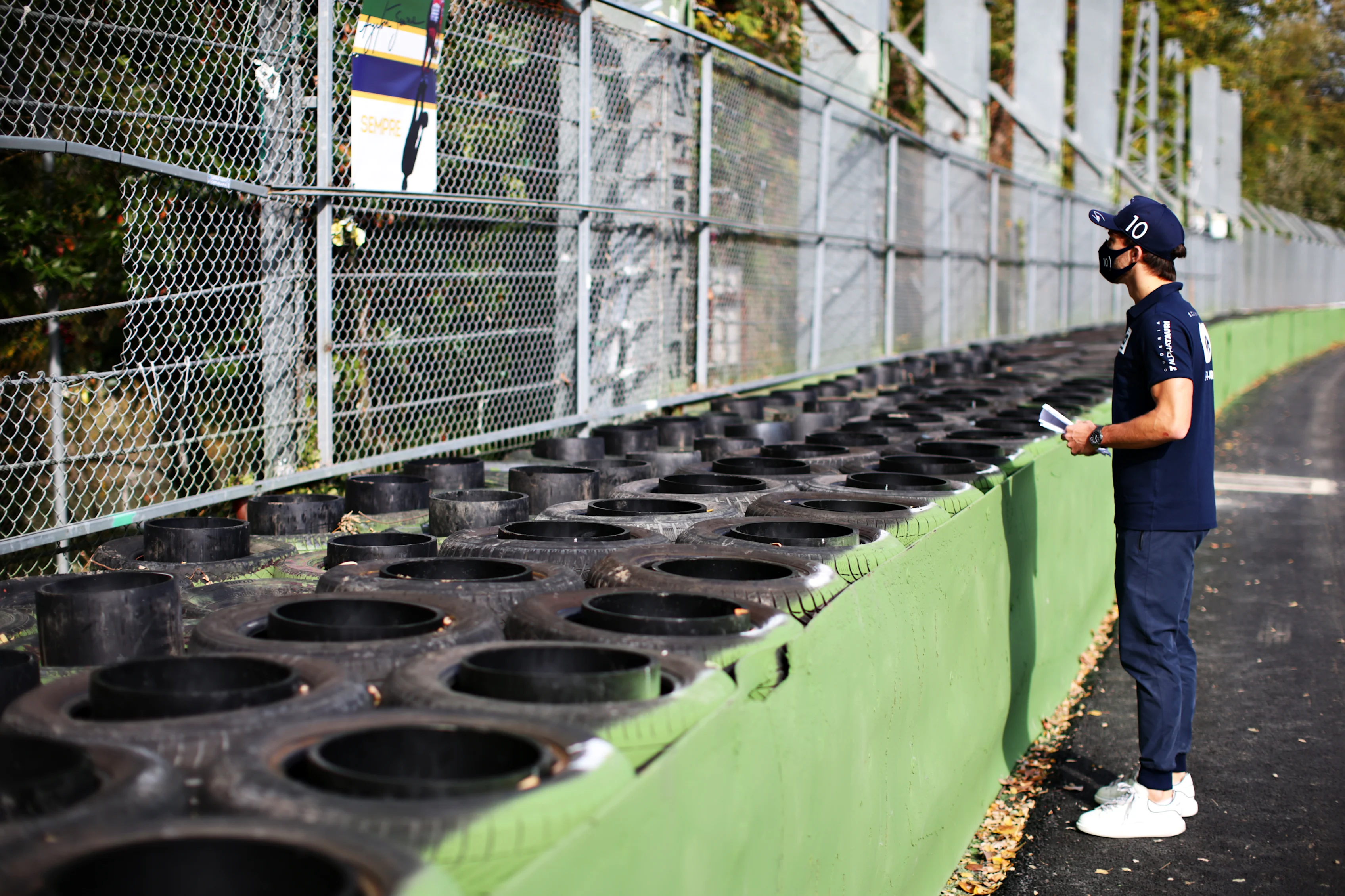 IMOLA, ITALY - OCTOBER 30: Pierre Gasly of France and Scuderia AlphaTauri stands at the Ayrton