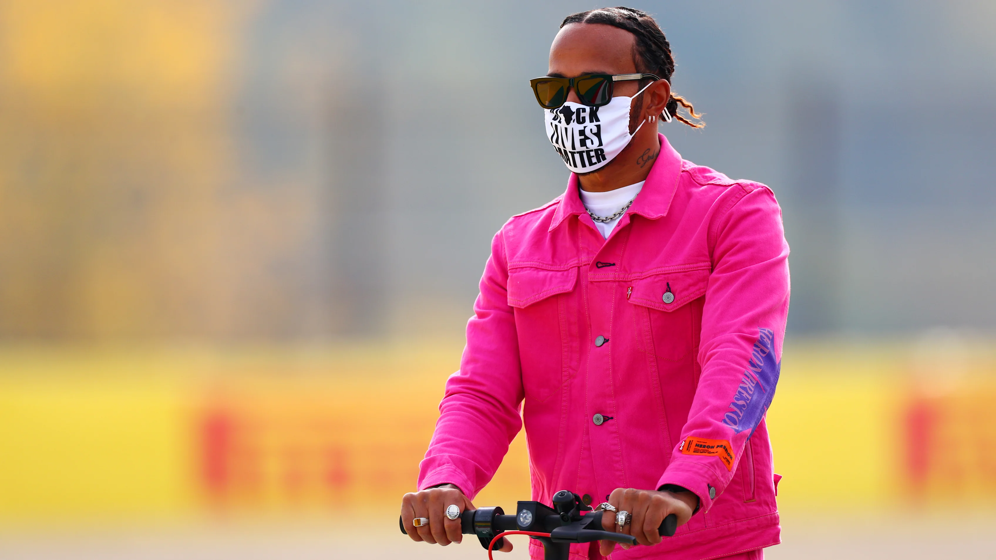 IMOLA, ITALY - OCTOBER 30: Lewis Hamilton of Great Britain and Mercedes GP inspects the track with