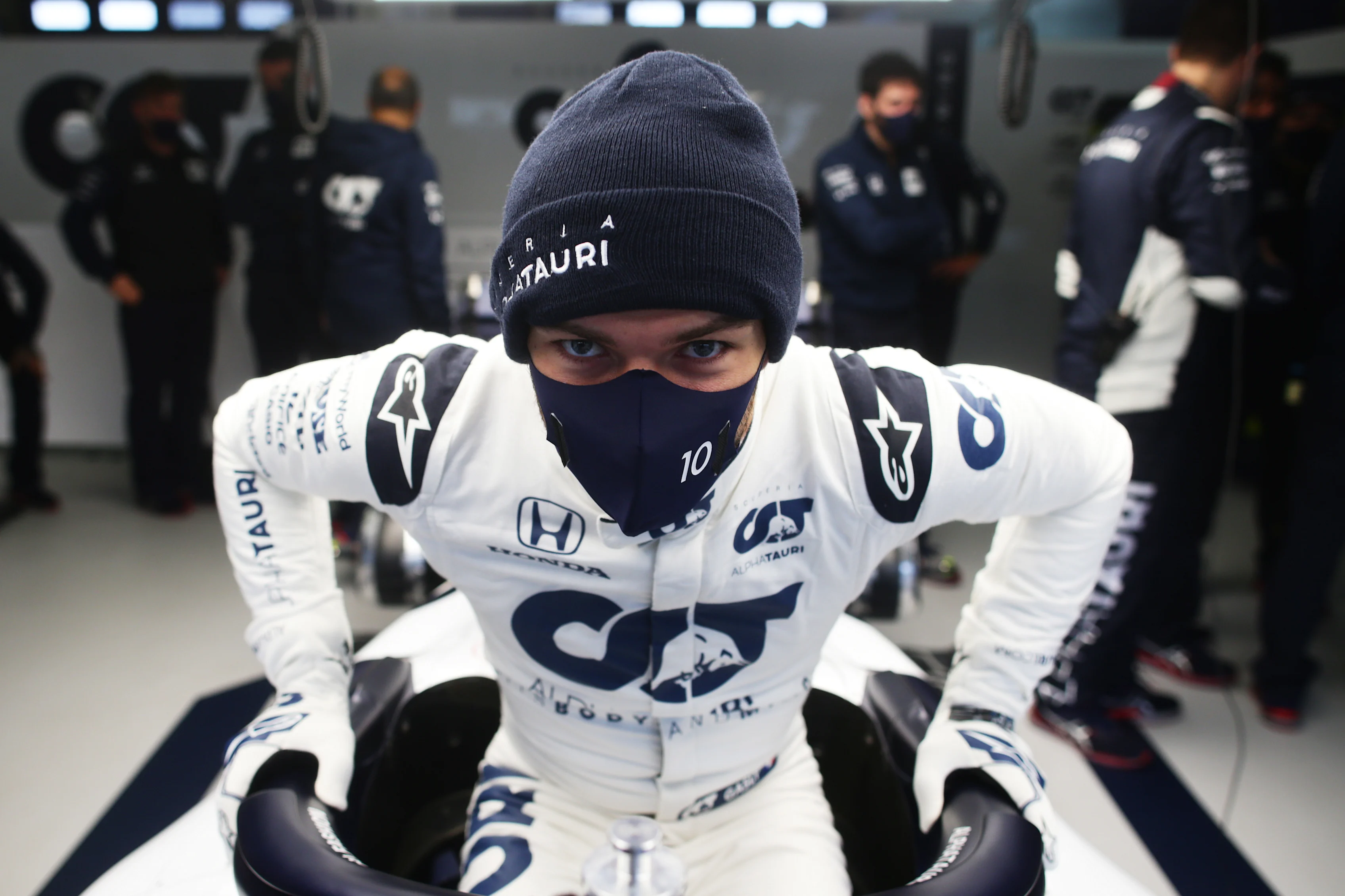 NUERBURG, GERMANY - OCTOBER 09: Pierre Gasly of France and Scuderia AlphaTauri prepares to drive in