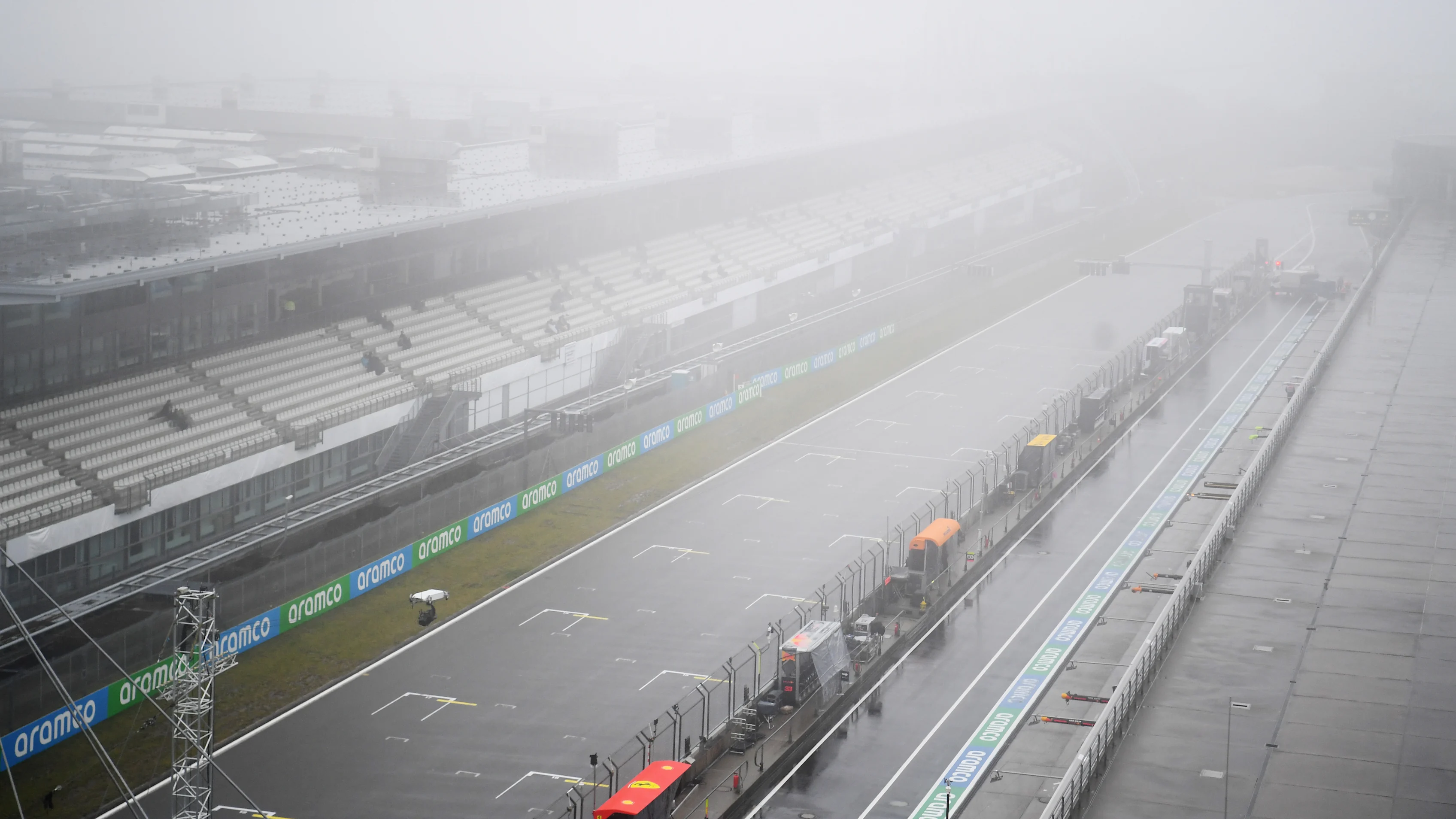 NUERBURG, GERMANY - OCTOBER 09: A general view of the pitlane and start/finish straight during