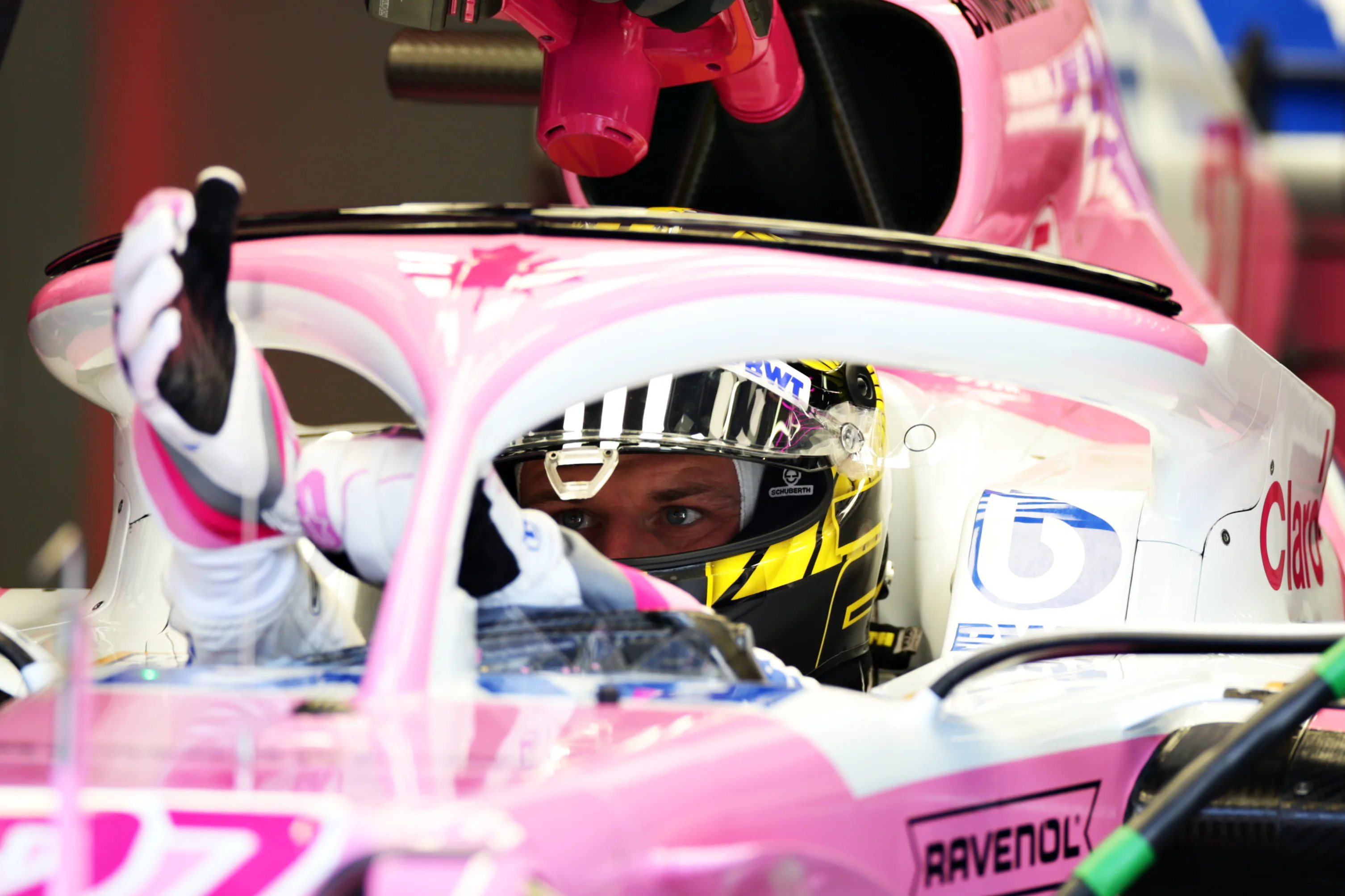 NUERBURG, GERMANY - OCTOBER 10: Nico Hulkenberg of Germany and Racing Point prepares to drive in