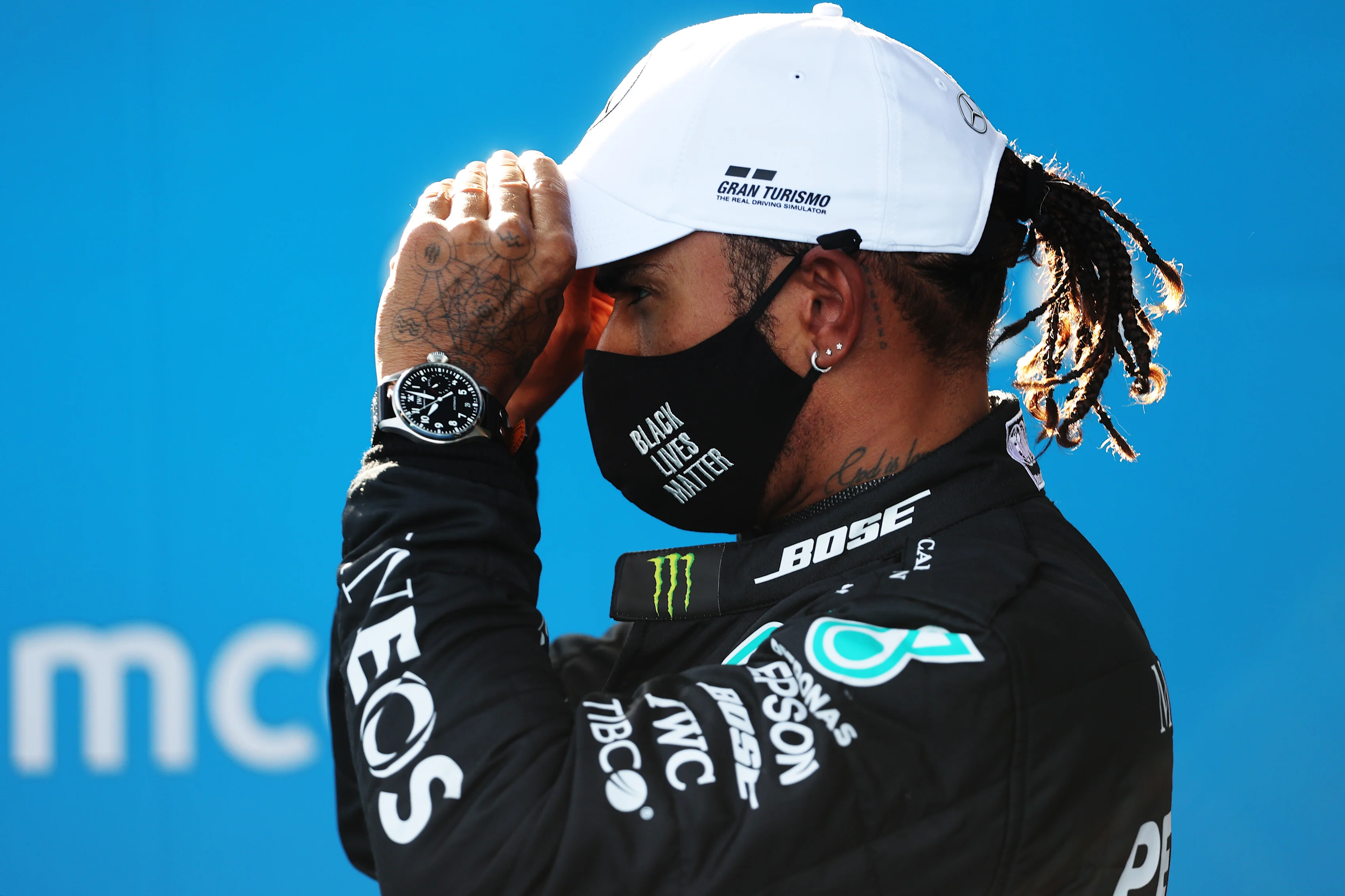 NUERBURG, GERMANY - OCTOBER 10: Second placed qualifier Lewis Hamilton of Great Britain and