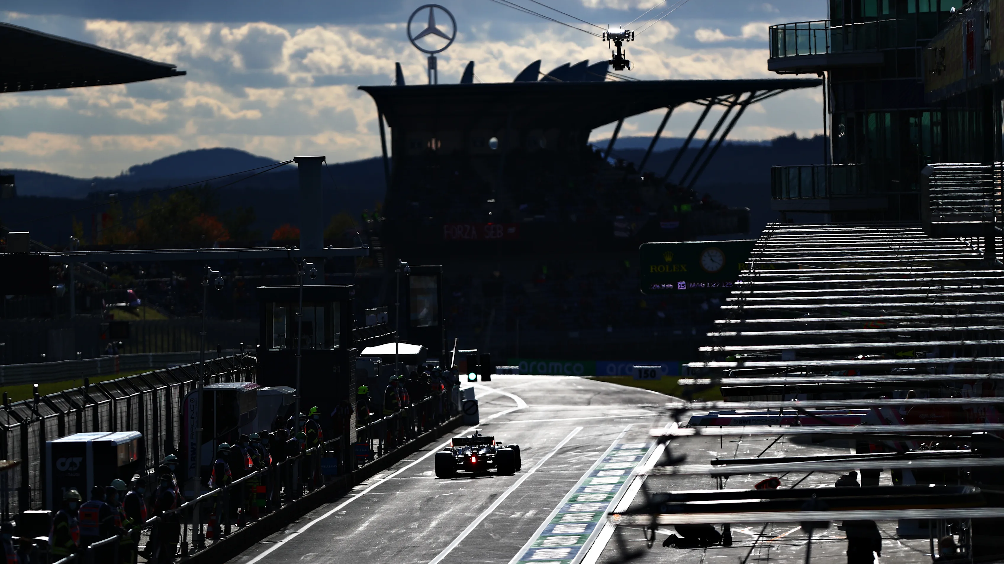 NUERBURG, GERMANY - OCTOBER 10: A general view of Lewis Hamilton of Great Britain driving the (44)
