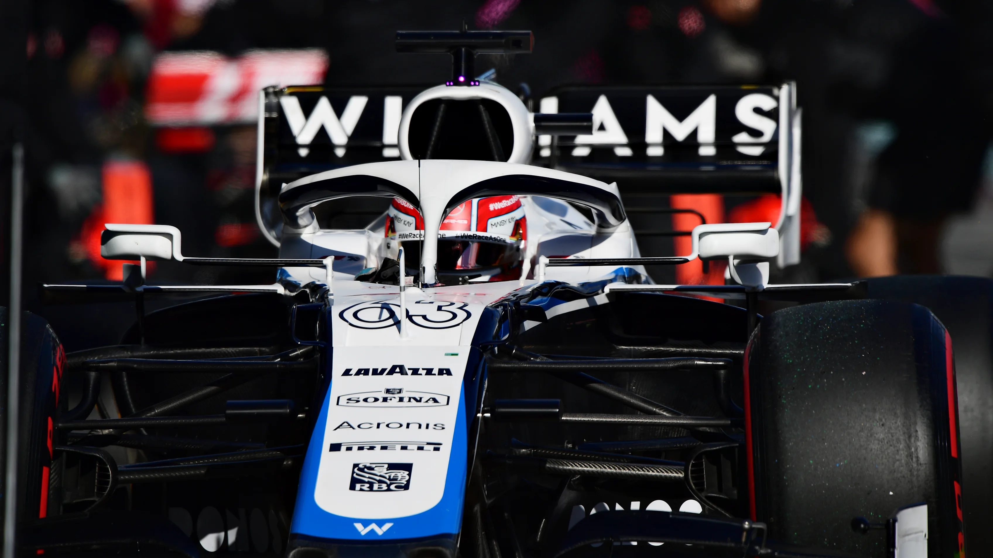 NUERBURG, GERMANY - OCTOBER 10: George Russell of Great Britain driving the (63) Williams Racing