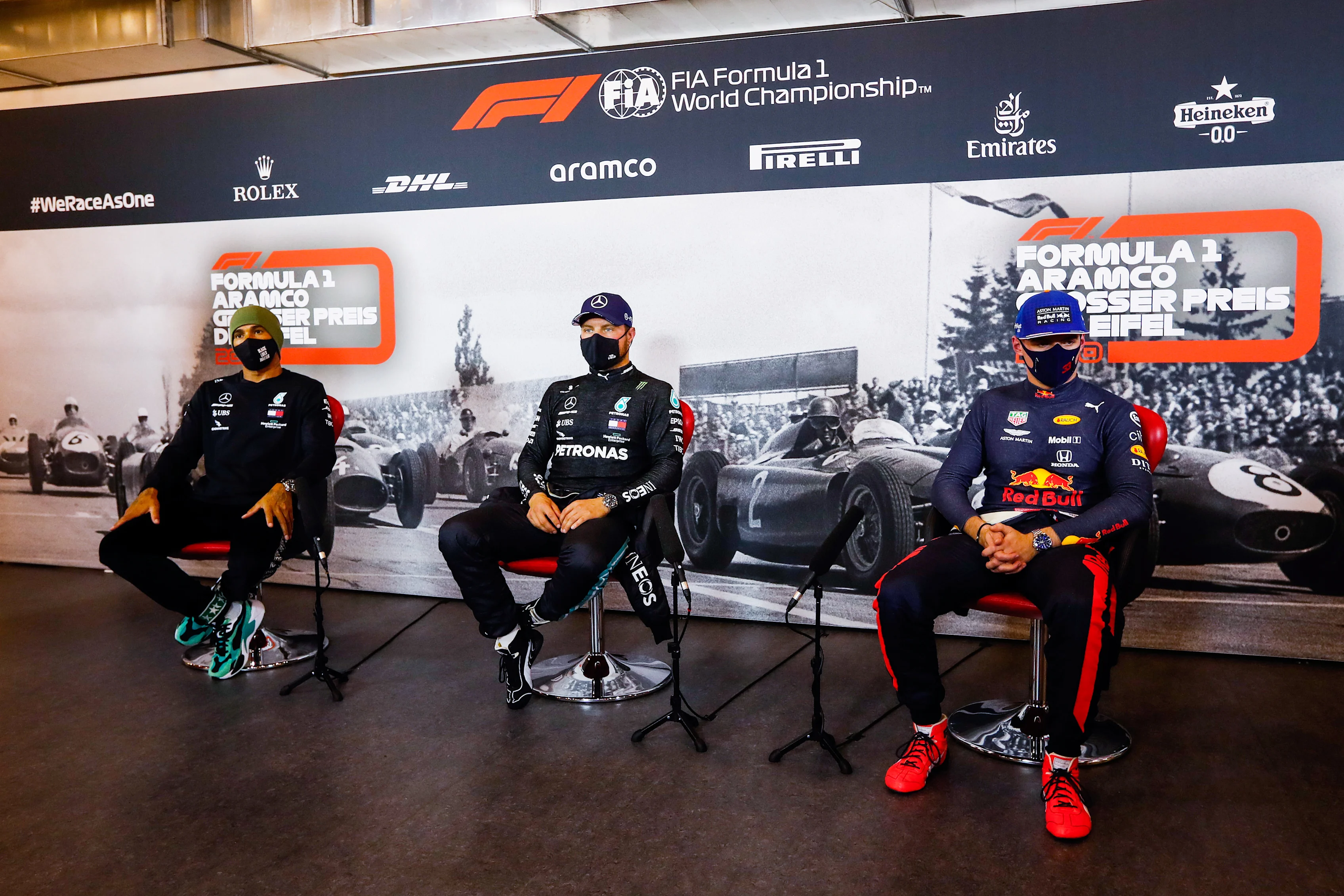 NUERBURG, GERMANY - OCTOBER 10: Pole position qualifier Valtteri Bottas of Finland and Mercedes GP,