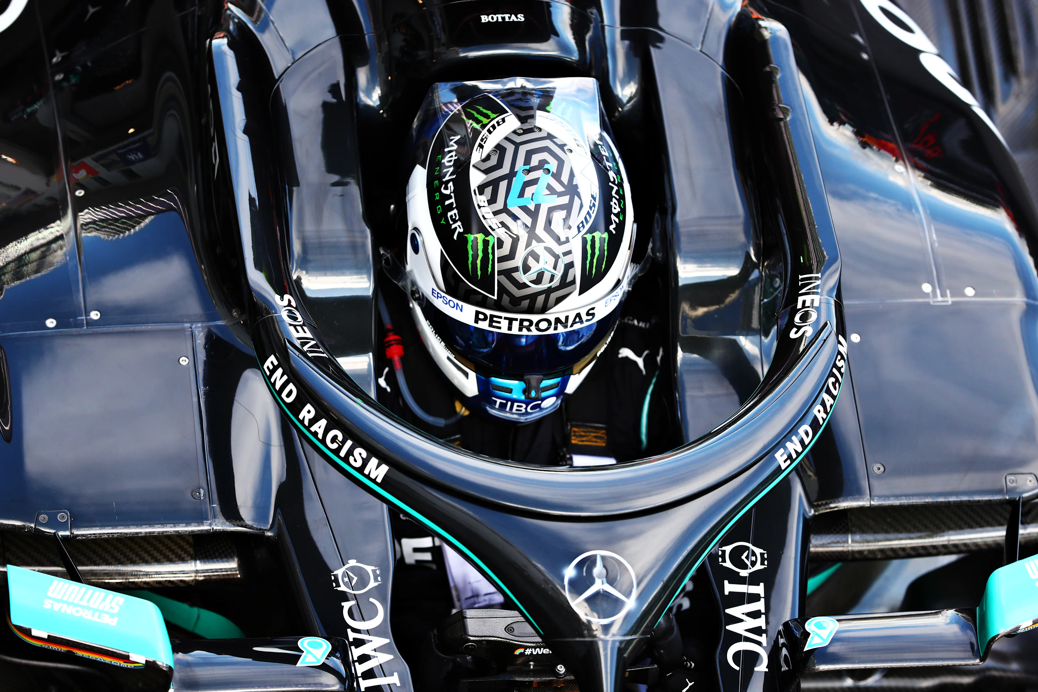 NUERBURG, GERMANY - OCTOBER 10: Pole position qualifier Valtteri Bottas of Finland and Mercedes GP