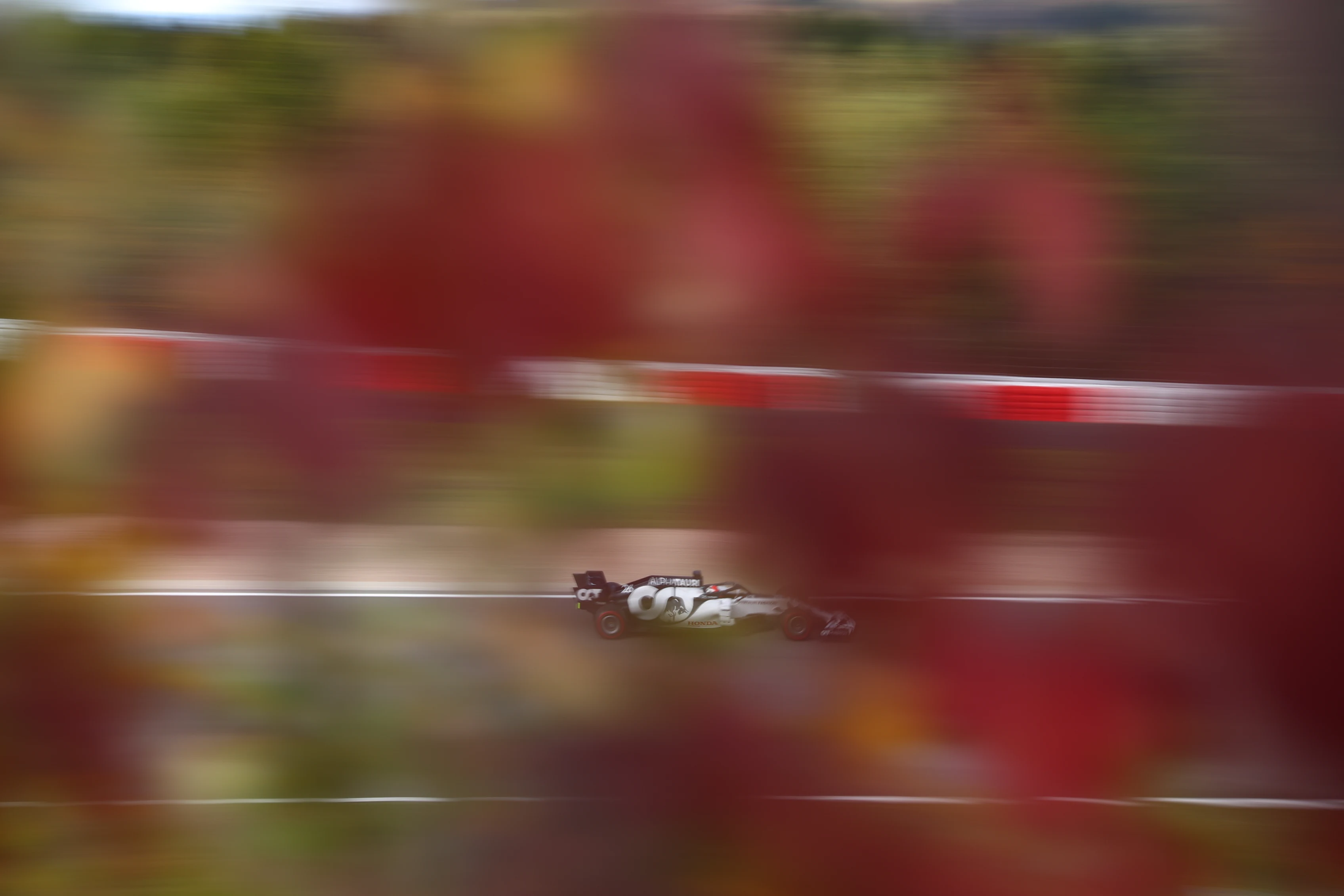 NUERBURG, GERMANY - OCTOBER 10: Daniil Kvyat of Russia driving the (26) Scuderia AlphaTauri AT01 Honda during final practice ahead of the F1 Eifel Grand Prix at Nuerburgring on October 10, 2020 in Nuerburg, Germany. (Photo by Dan Istitene - Formula 1/Formula 1 via Getty Images)