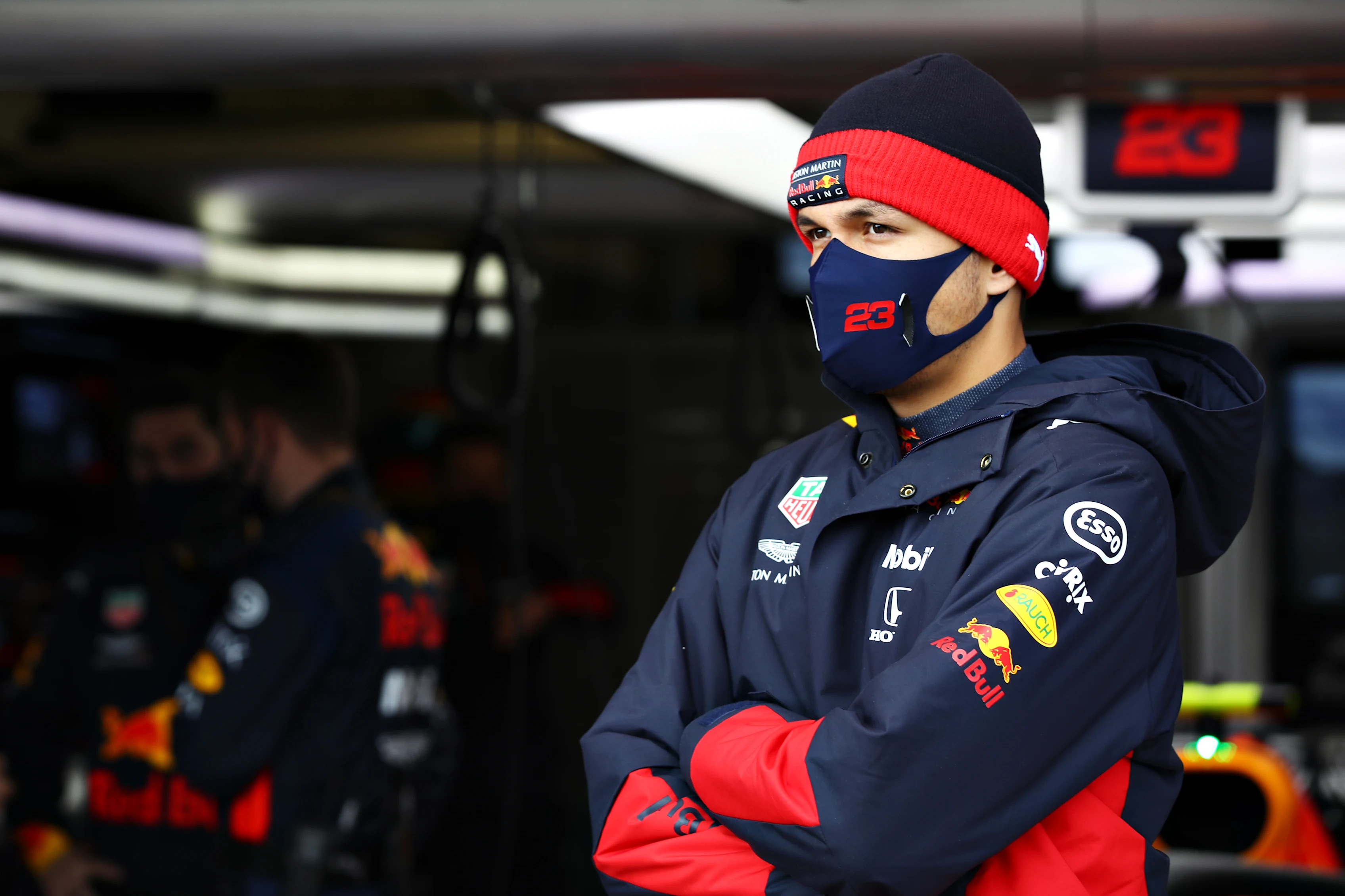 NUERBURG, GERMANY - OCTOBER 11: Alexander Albon of Thailand and Red Bull Racing looks on from the