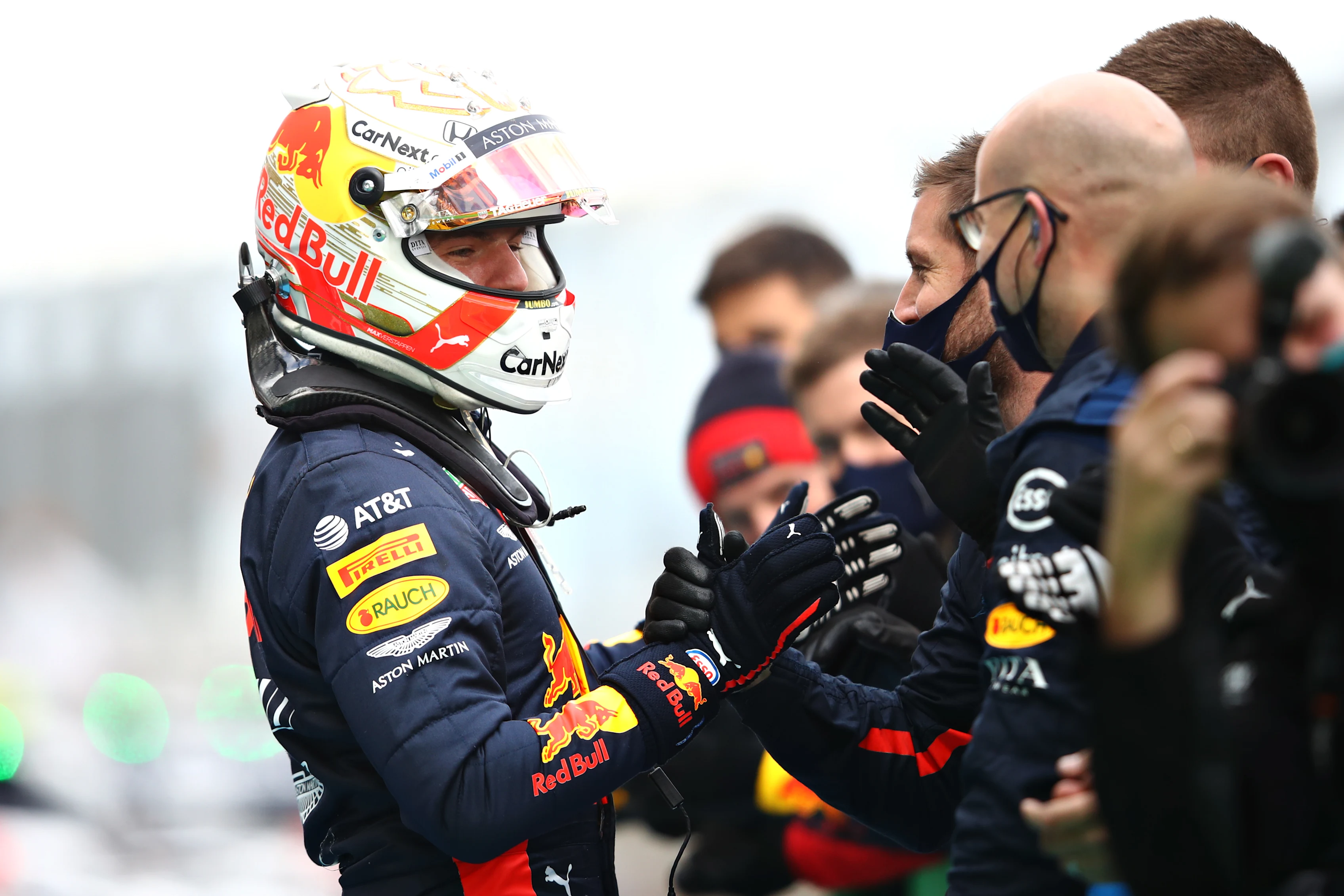 NUERBURG, GERMANY - OCTOBER 11: Second placed Max Verstappen of Netherlands and Red Bull Racing