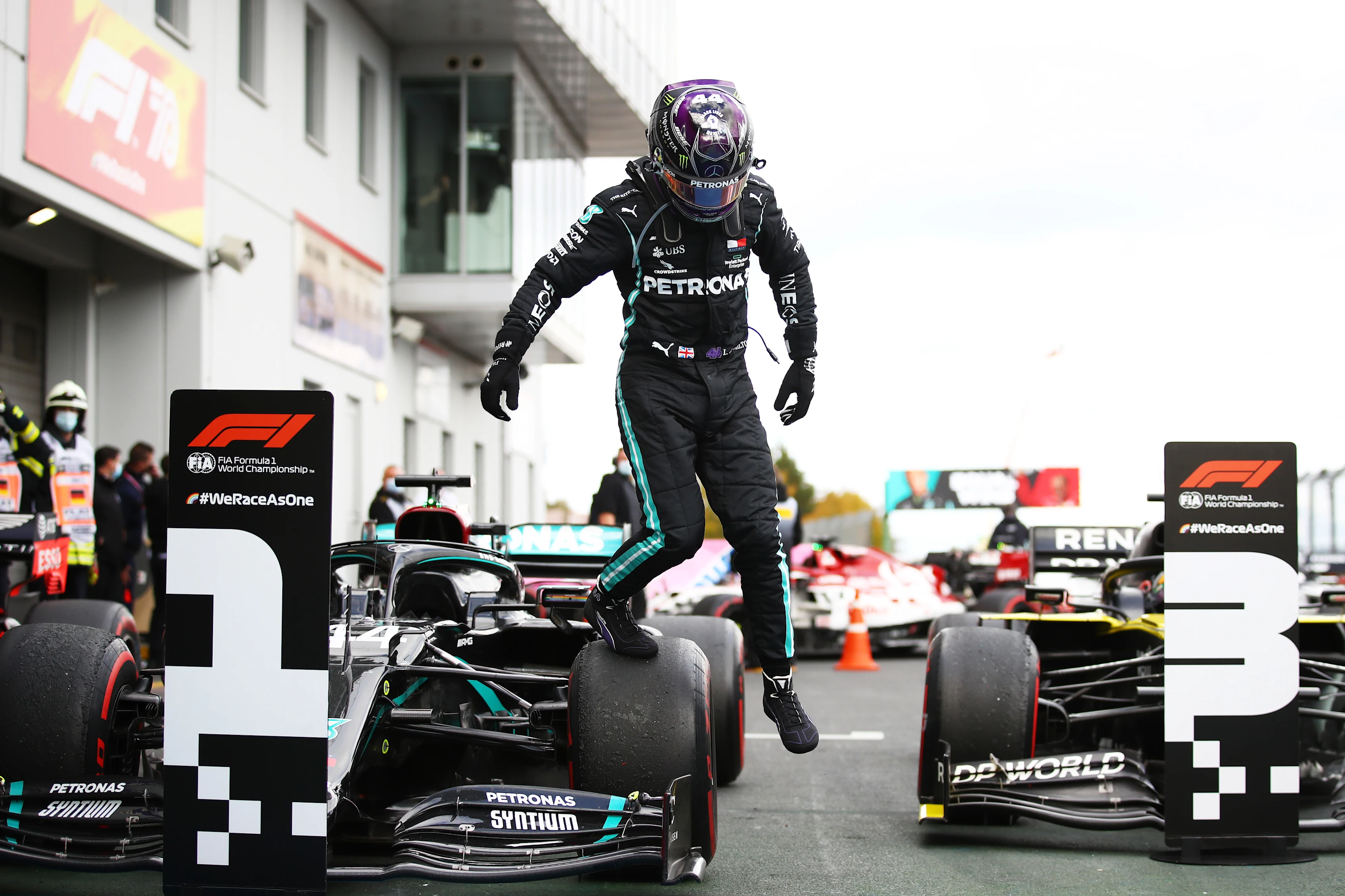 NUERBURG, GERMANY - OCTOBER 11: Race winner Lewis Hamilton of Great Britain and Mercedes GP