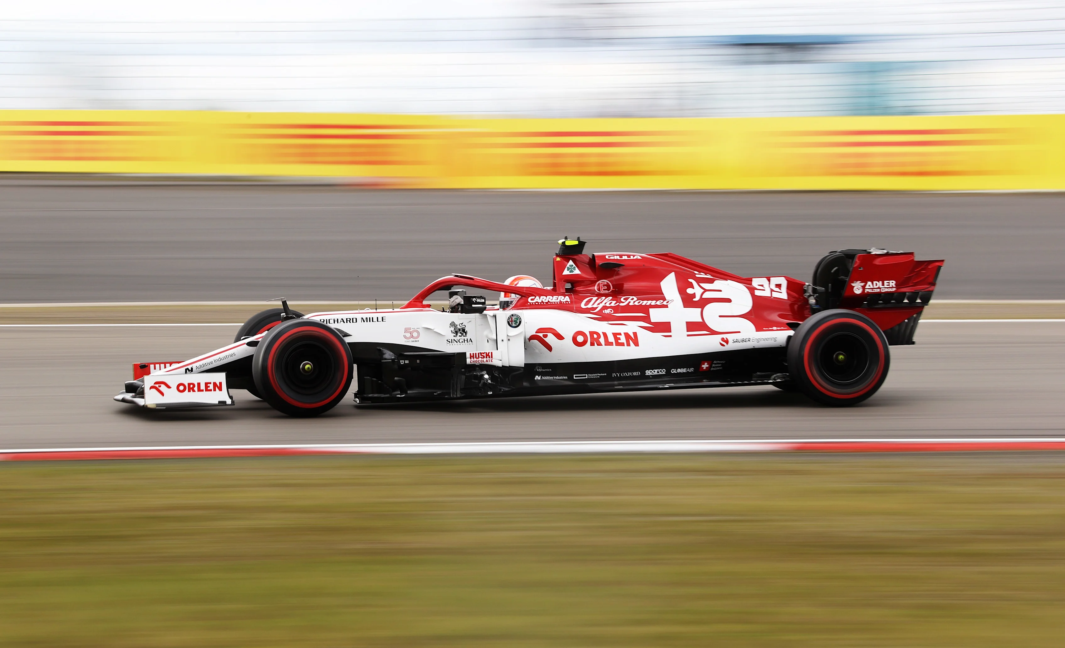 NUERBURG, GERMANY - OCTOBER 11: Antonio Giovinazzi of Italy driving the (99) Alfa Romeo Racing C39 Ferrari on track during the F1 Eifel Grand Prix at Nuerburgring on October 11, 2020 in Nuerburg, Germany. (Photo by Wolfgang Rattay - Pool/Getty Images)
