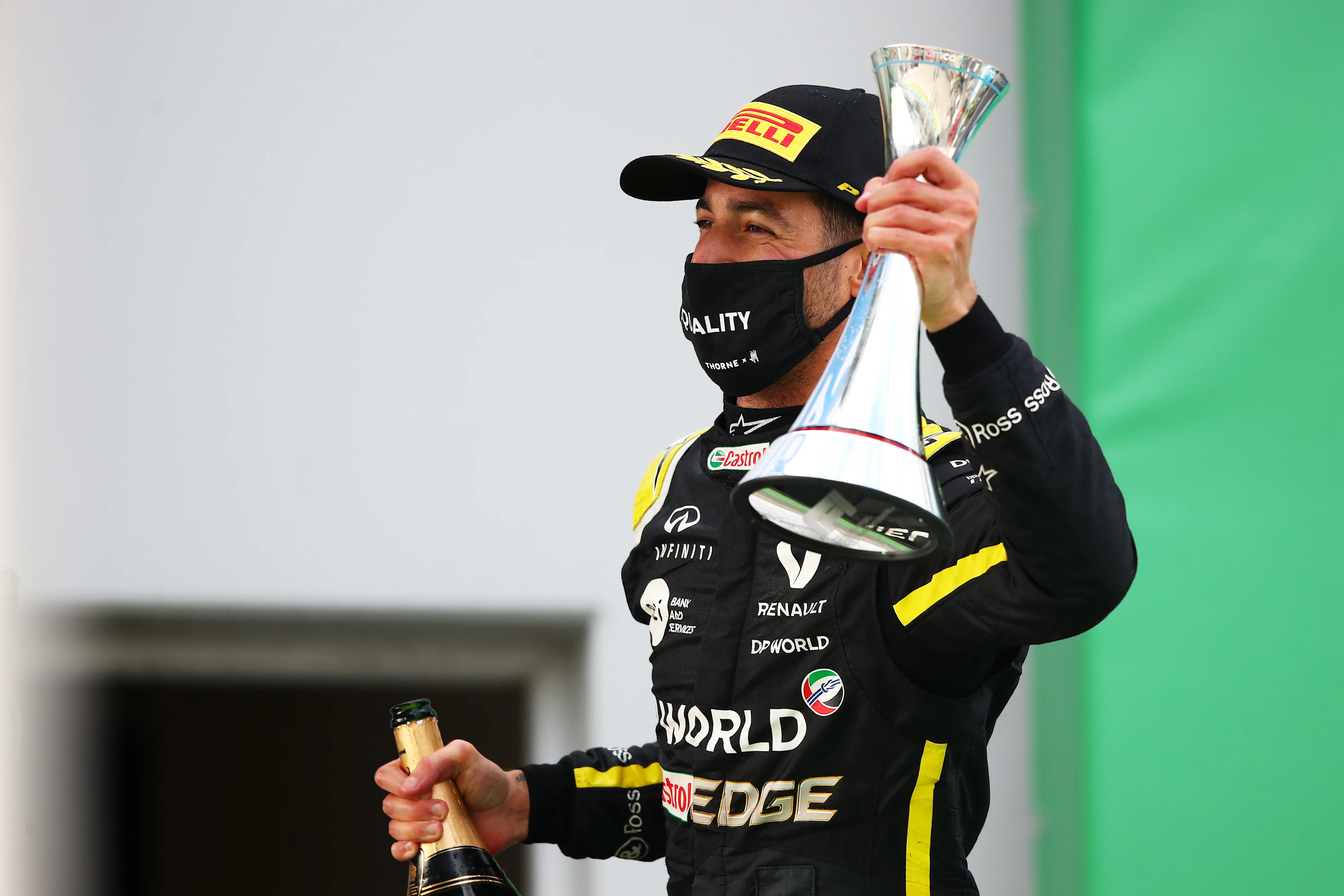 NUERBURG, GERMANY - OCTOBER 11: Third placed Daniel Ricciardo of Australia and Renault Sport F1