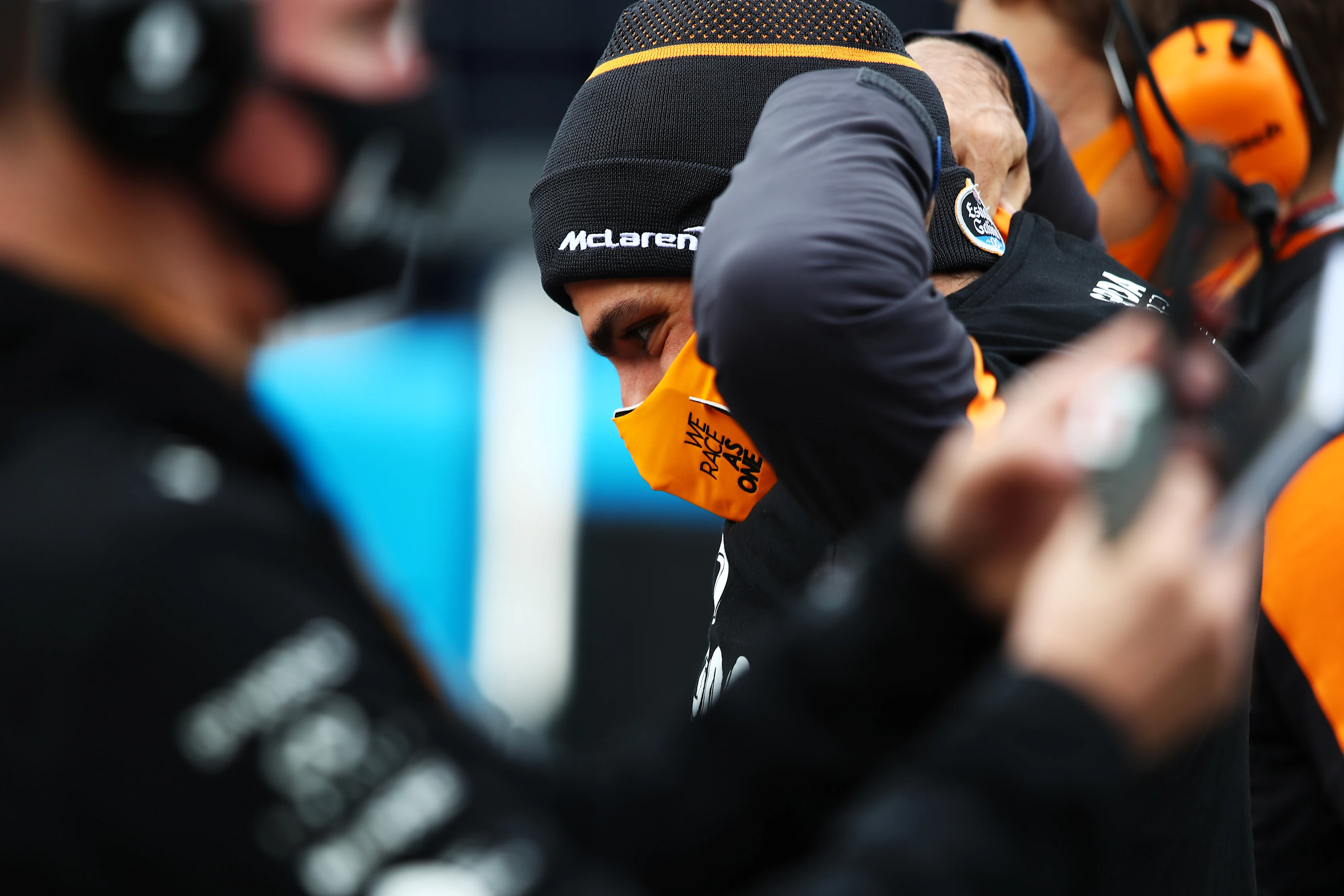 NUERBURG, GERMANY - OCTOBER 11: Carlos Sainz of Spain and McLaren F1 stands on the grid prior to