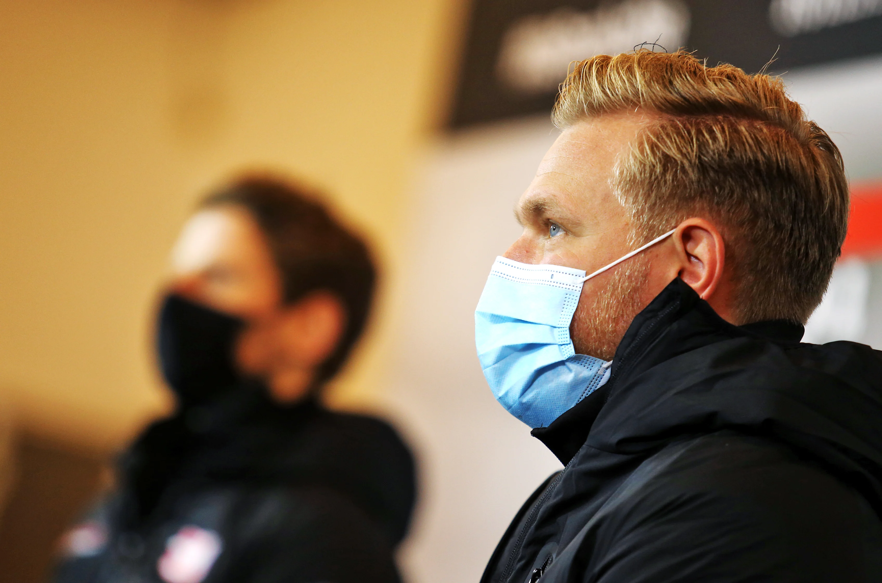 NUERBURG, GERMANY - OCTOBER 08: Kevin Magnussen of Denmark and Haas F1 talks in the Drivers Press