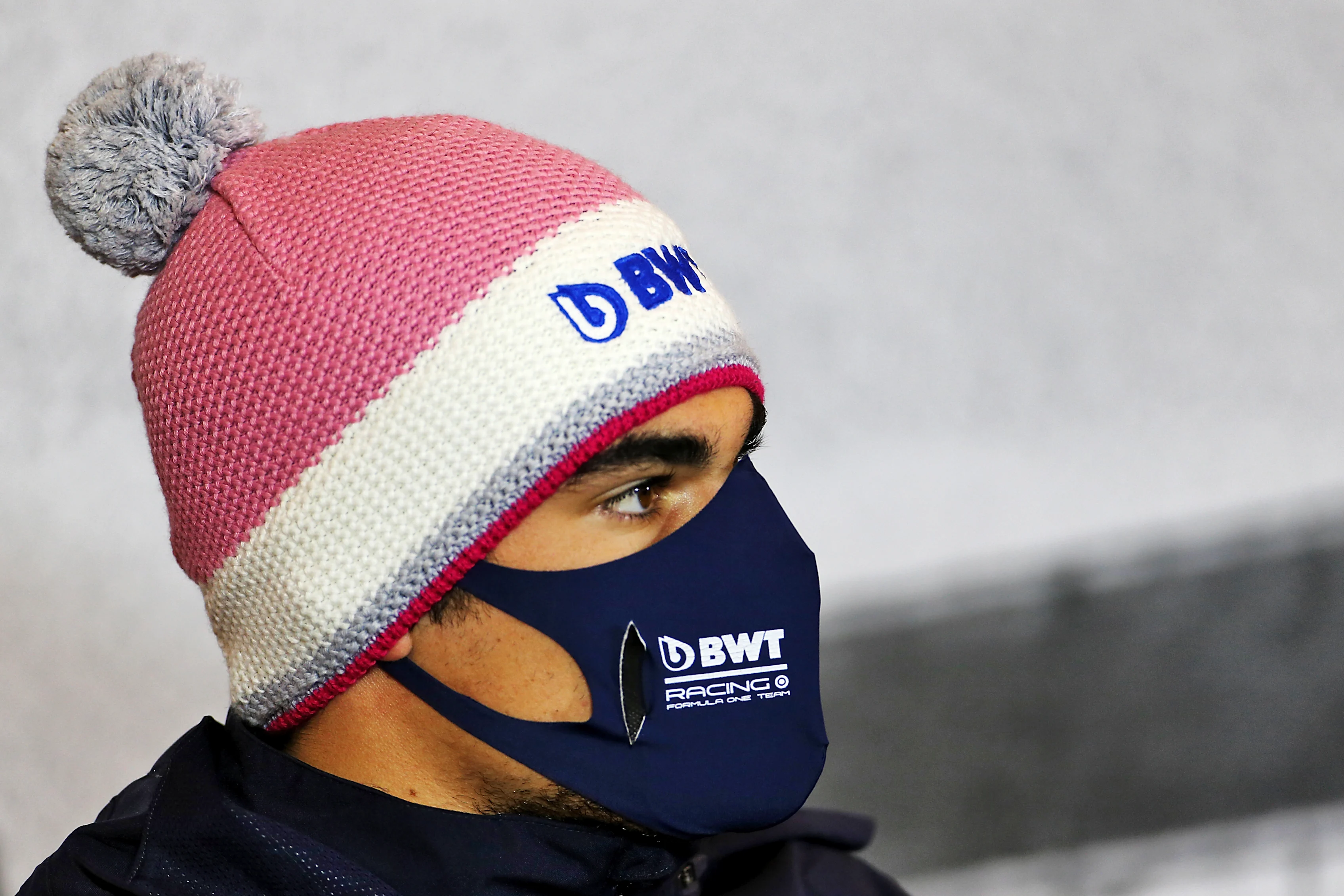 NUERBURG, GERMANY - OCTOBER 08: Lance Stroll of Canada and Racing Point talks in the Drivers Press
