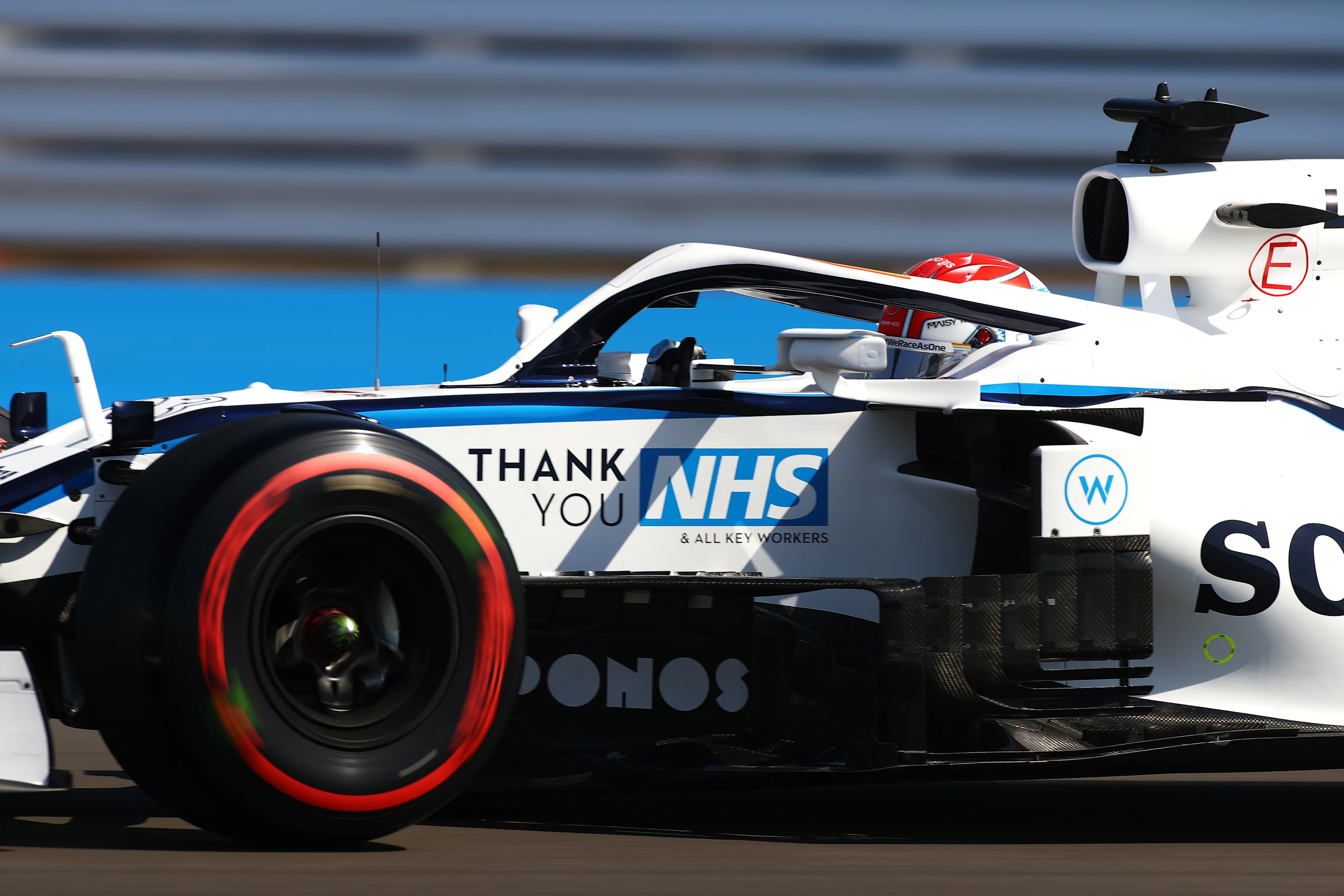 NORTHAMPTON, ENGLAND - JULY 31: George Russell of Great Britain driving the (63) Williams Racing