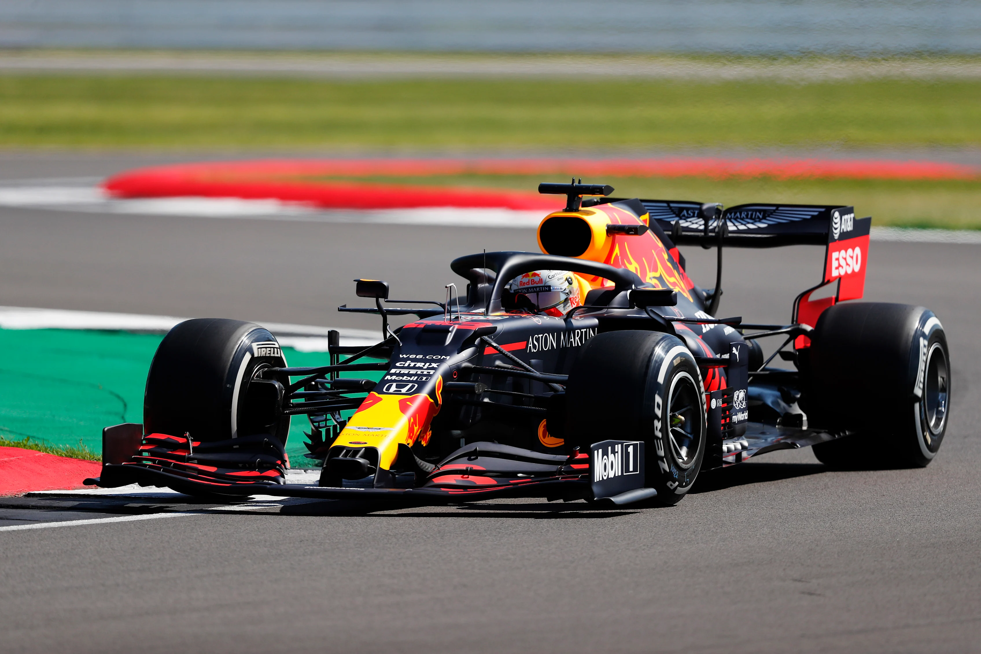 NORTHAMPTON, ENGLAND - JULY 31: Max Verstappen of the Netherlands driving the (33) Aston Martin Red