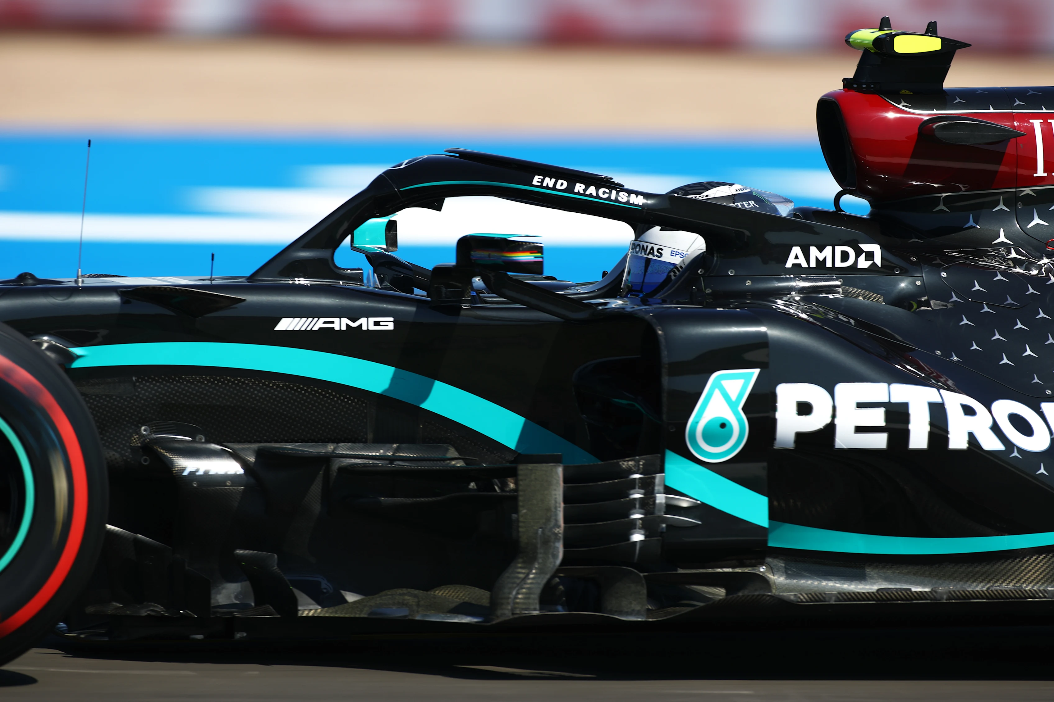 NORTHAMPTON, ENGLAND - JULY 31: Valtteri Bottas of Finland driving the (77) Mercedes AMG Petronas