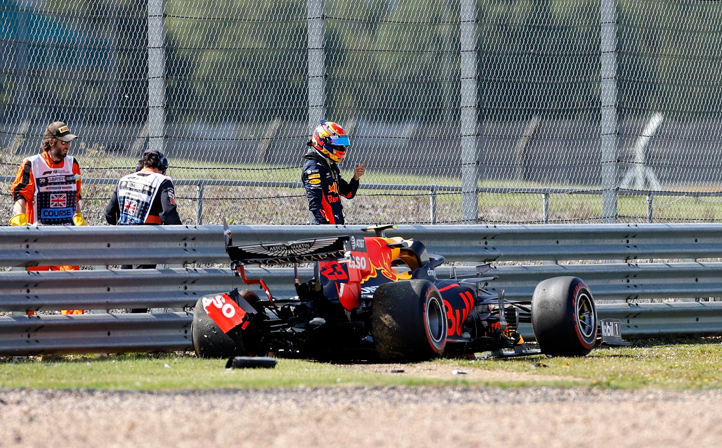 NORTHAMPTON, ENGLAND - JULY 31: Alexander Albon of Thailand and Red Bull Racing gets out of his car