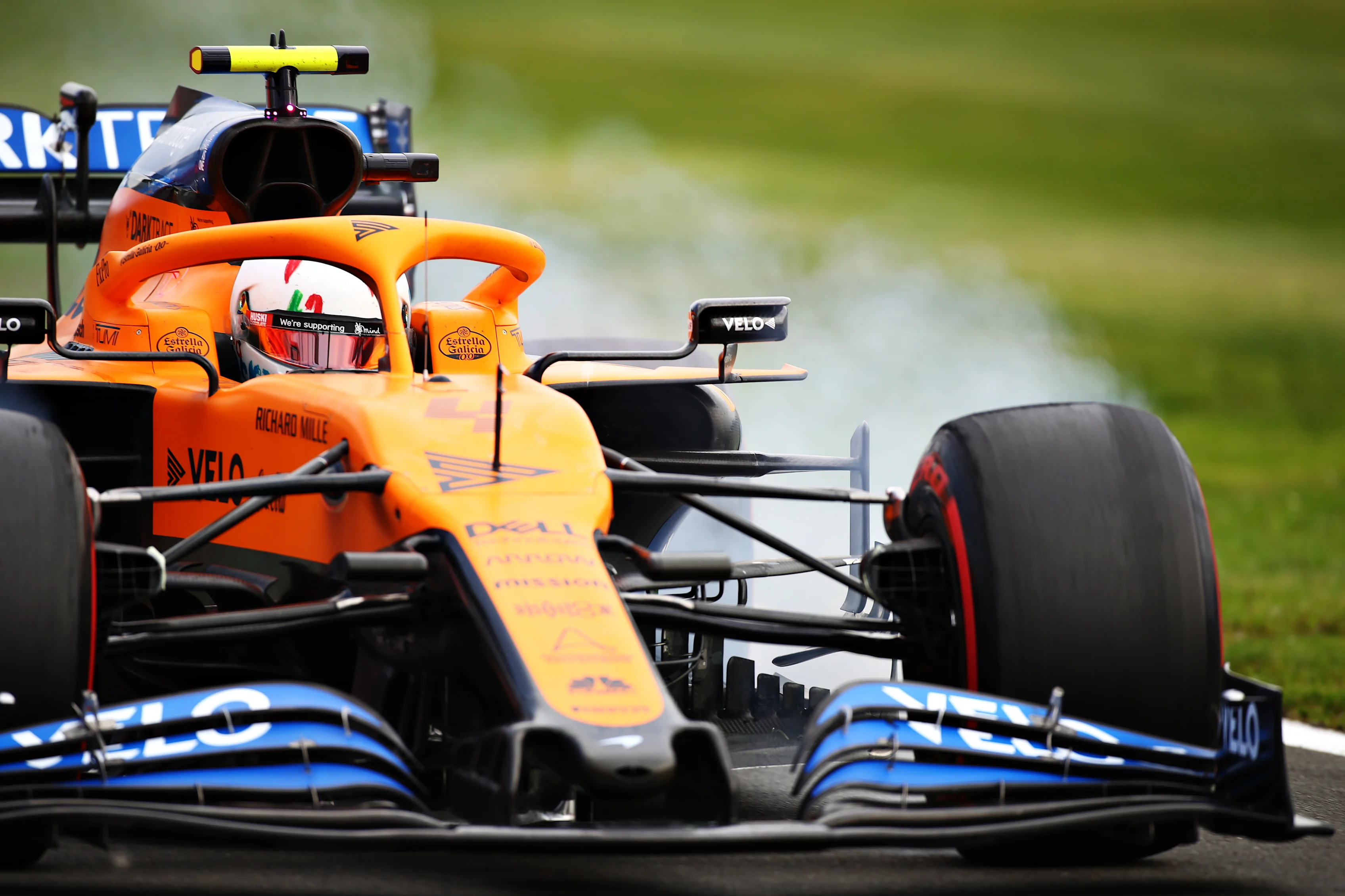 NORTHAMPTON, ENGLAND - JULY 31: Lando Norris of Great Britain driving the (4) McLaren F1 Team MCL35