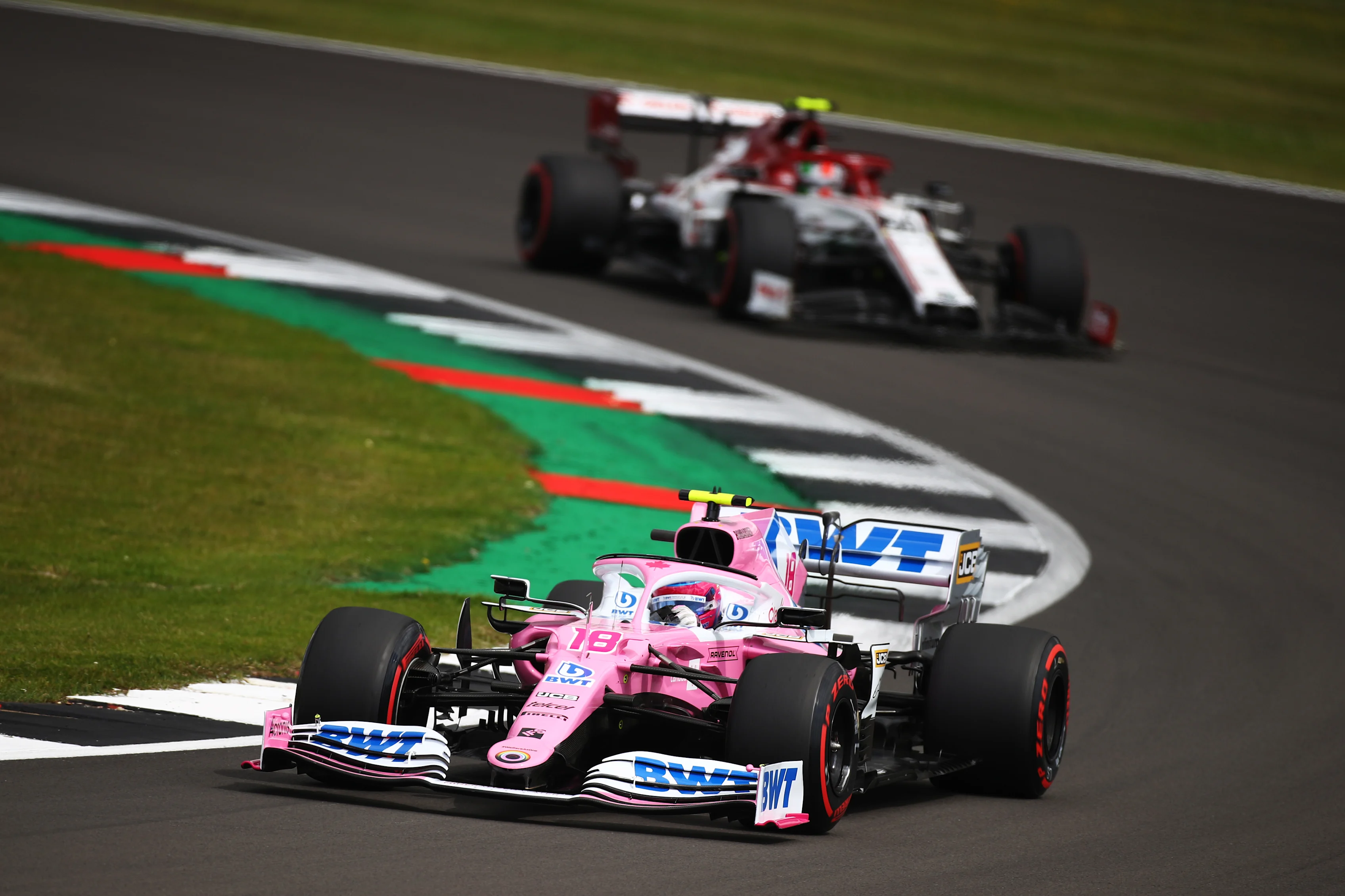 NORTHAMPTON, ENGLAND - AUGUST 01: Lance Stroll of Canada driving the (18) Racing Point RP20