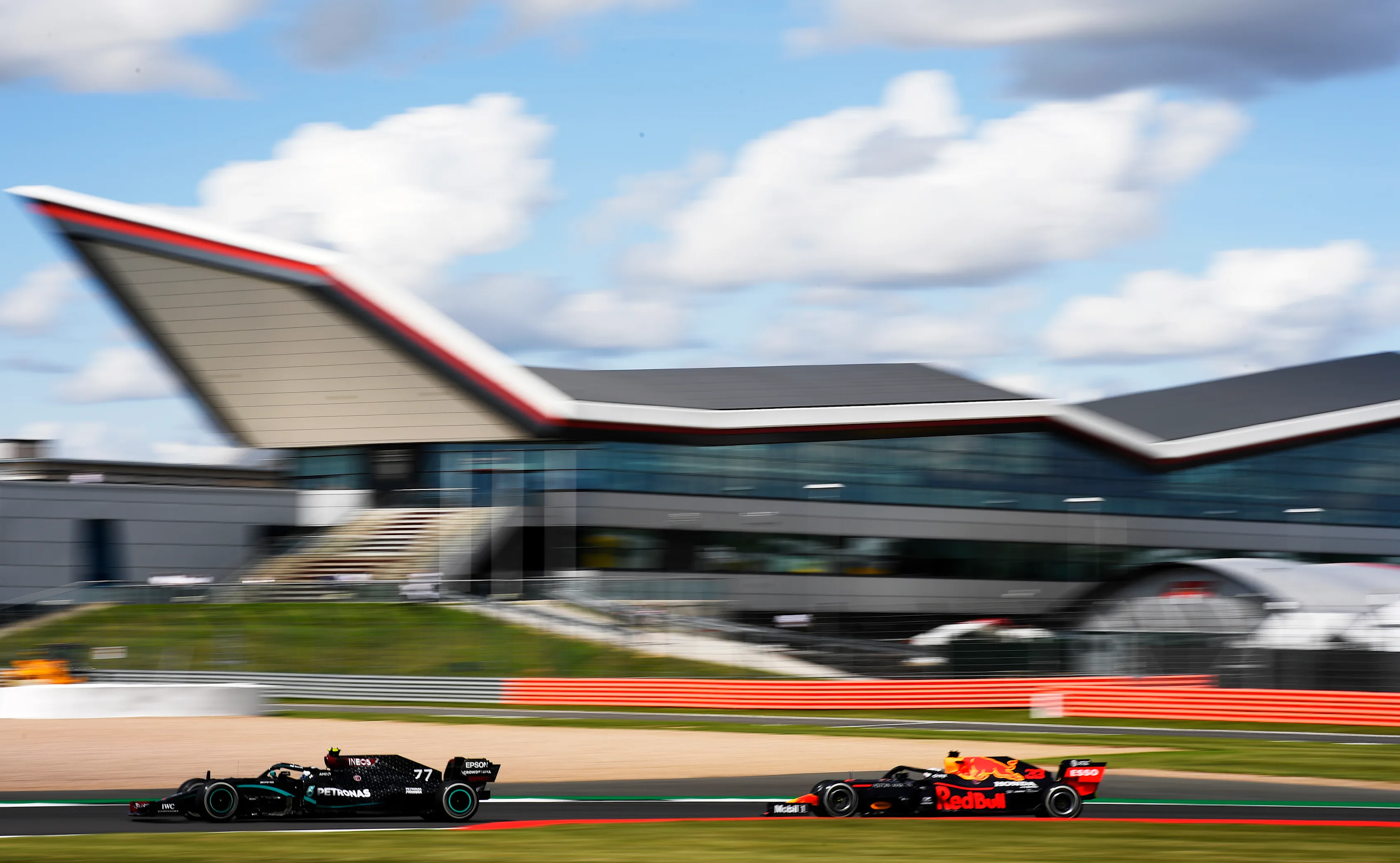NORTHAMPTON, ENGLAND - AUGUST 02: Valtteri Bottas of Finland driving the (77) Mercedes AMG Petronas