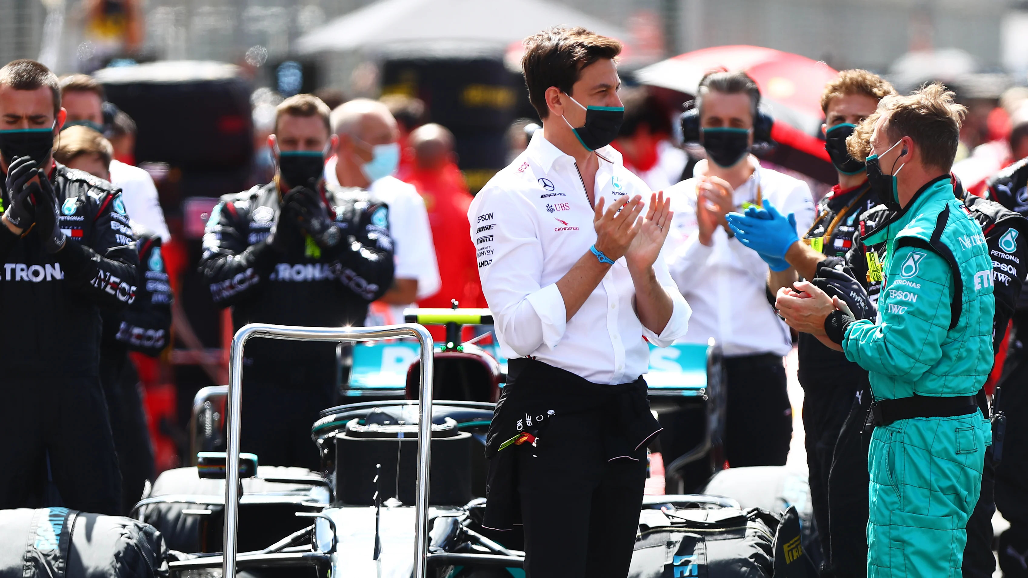 NORTHAMPTON, ENGLAND - AUGUST 02: Mercedes GP Executive Director Toto Wolff applauds on the grid