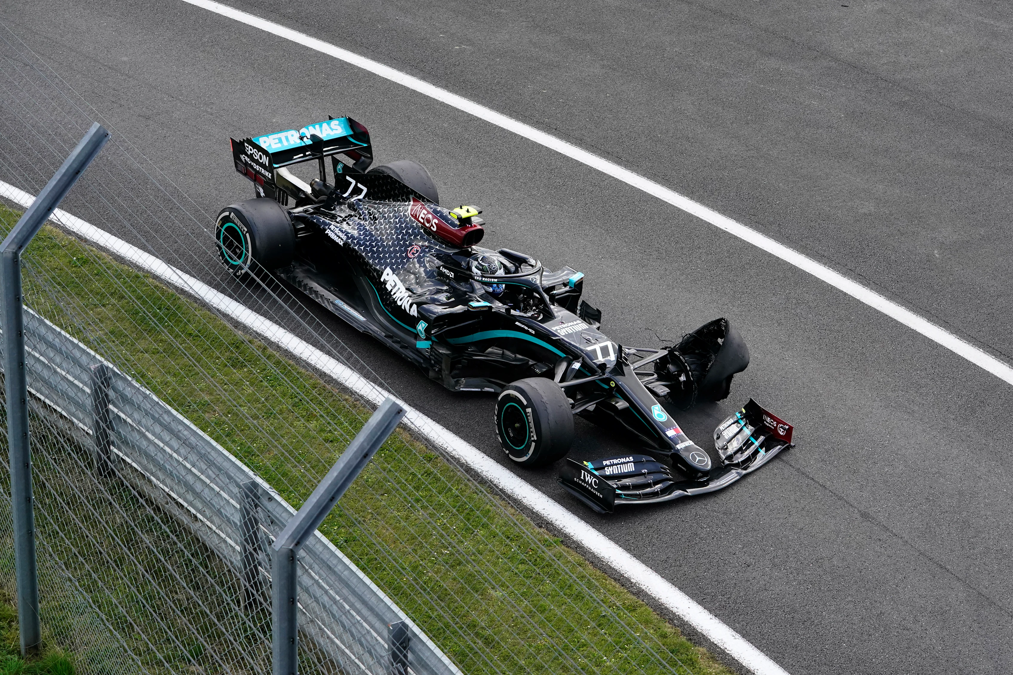 NORTHAMPTON, ENGLAND - AUGUST 02: Valtteri Bottas of Finland driving the (77) Mercedes AMG Petronas
