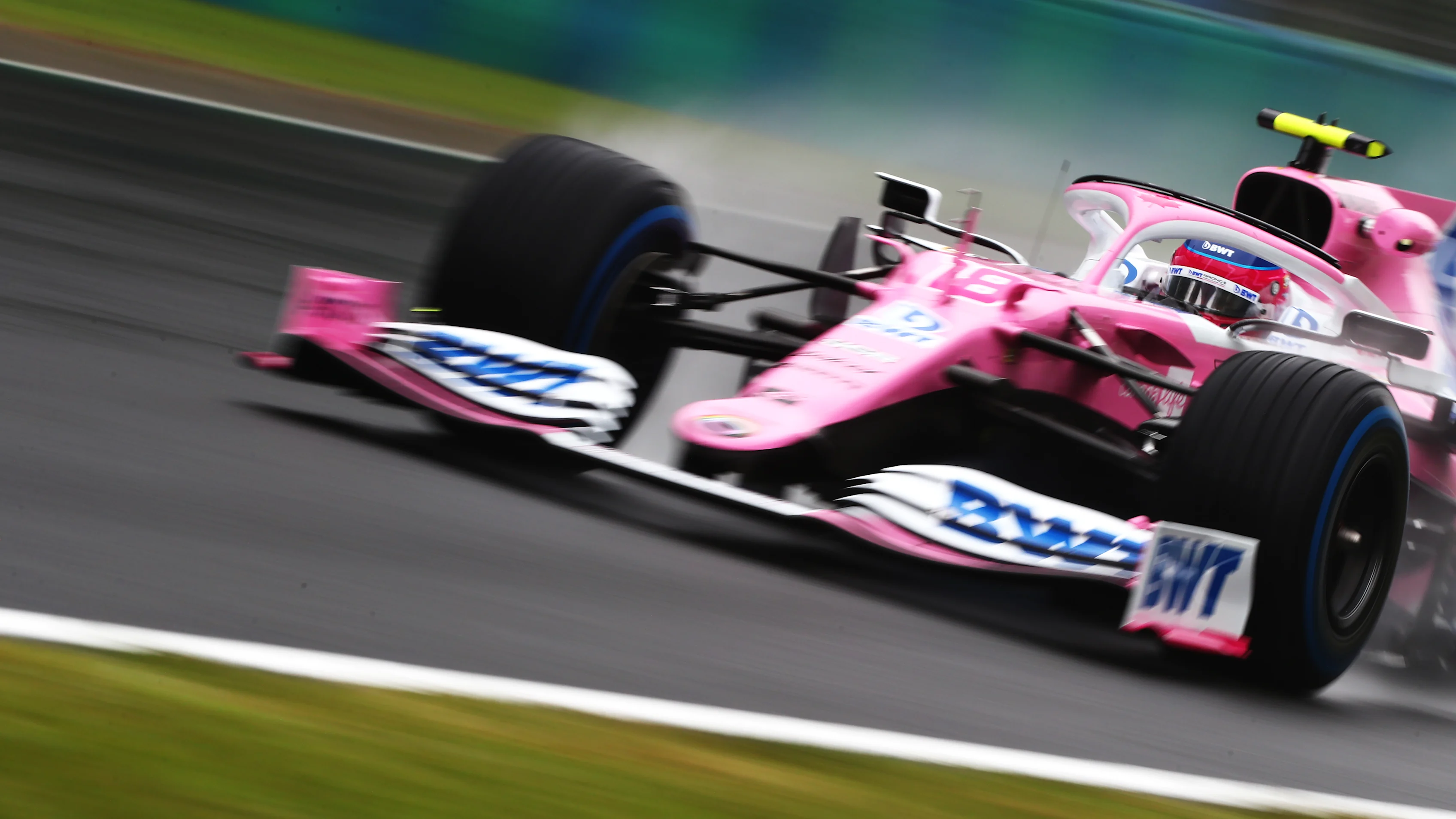 BUDAPEST, HUNGARY - JULY 17: Lance Stroll of Canada driving the (18) Racing Point RP20 Mercedes during practice for the F1 Grand Prix of Hungary at Hungaroring on July 17, 2020 in Budapest, Hungary. (Photo by Dan Istitene - Formula 1/Formula 1 via Getty Images)