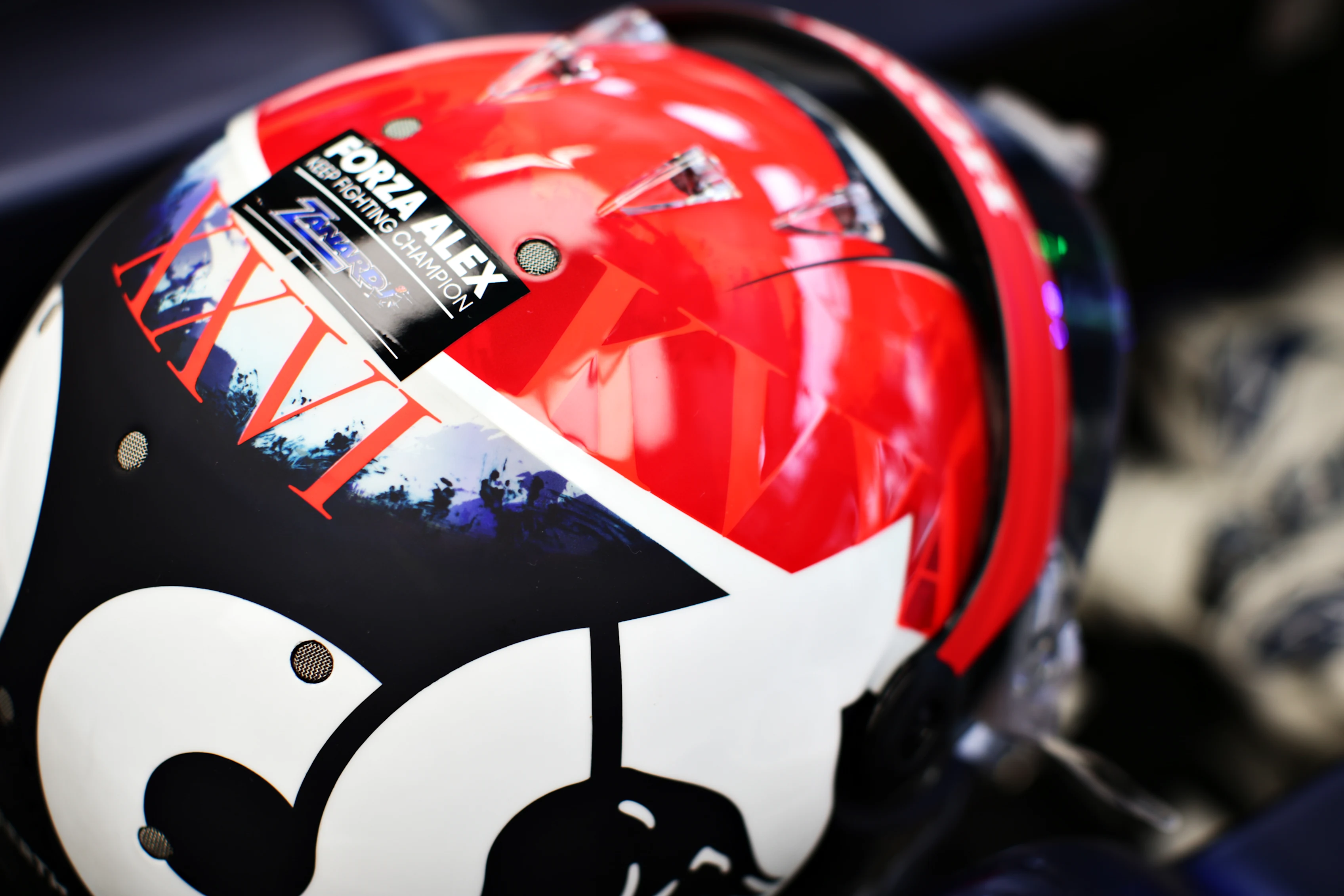 BUDAPEST, HUNGARY - JULY 18: An Alex Zanardi tribute is pictured on the helmet of Daniil Kvyat of