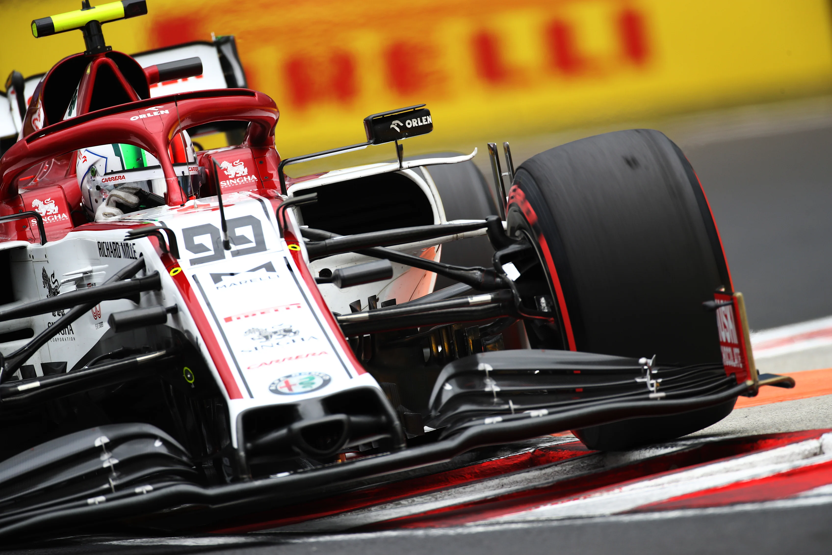 BUDAPEST, HUNGARY - JULY 18: Antonio Giovinazzi of Italy driving the (99) Alfa Romeo Racing C39 Ferrari on track during final practice for the F1 Grand Prix of Hungary at Hungaroring on July 18, 2020 in Budapest, Hungary. (Photo by Mark Thompson/Getty Images)