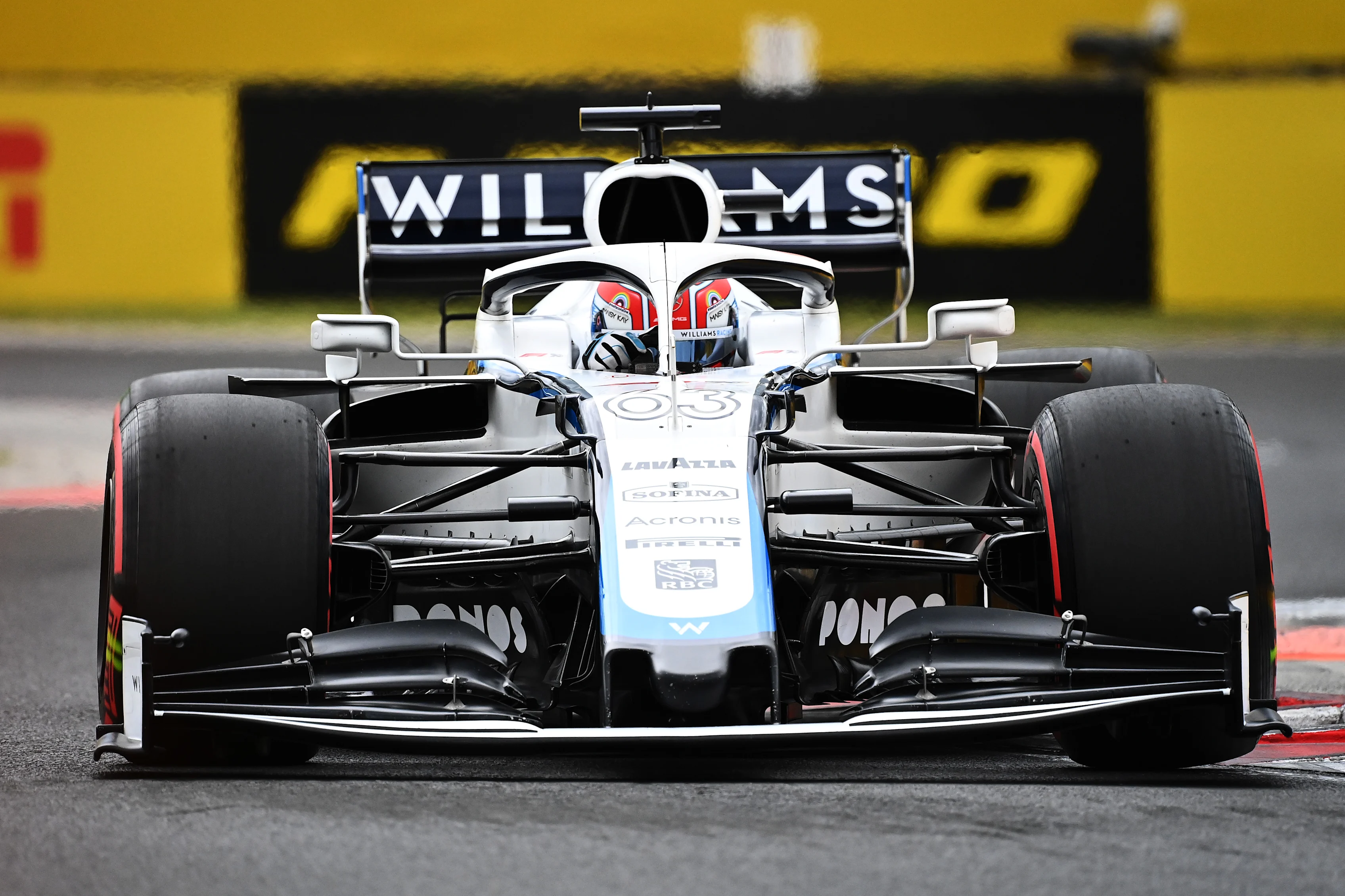 BUDAPEST, HUNGARY - JULY 18: George Russell of Great Britain driving the (63) Williams Racing FW43