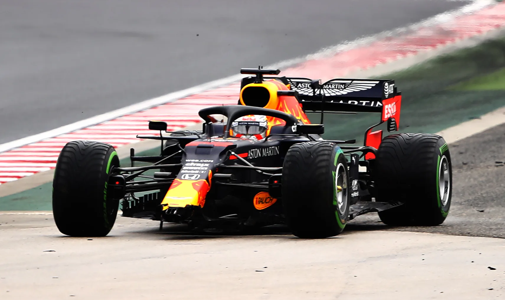 BUDAPEST, HUNGARY - JULY 19: Max Verstappen of the Netherlands driving the (33) Aston Martin Red Bull Racing RB16 crashes on the way to the grid before the Formula One Grand Prix of Hungary at Hungaroring on July 19, 2020 in Budapest, Hungary. (Photo by Bryn Lennon/Getty Images)
