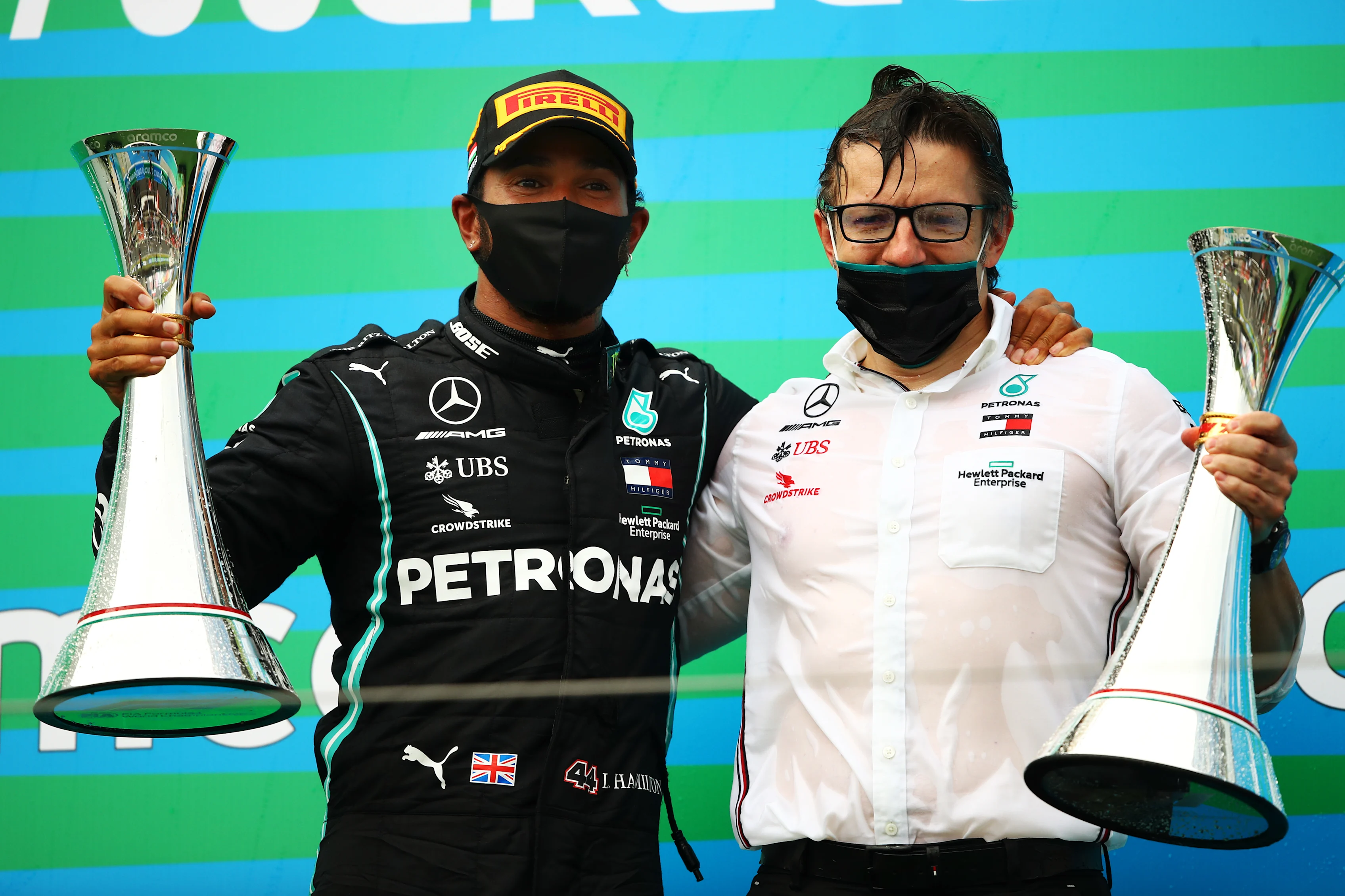 BUDAPEST, HUNGARY - JULY 19: Lewis Hamilton of Great Britain and Mercedes GP celebrates with race