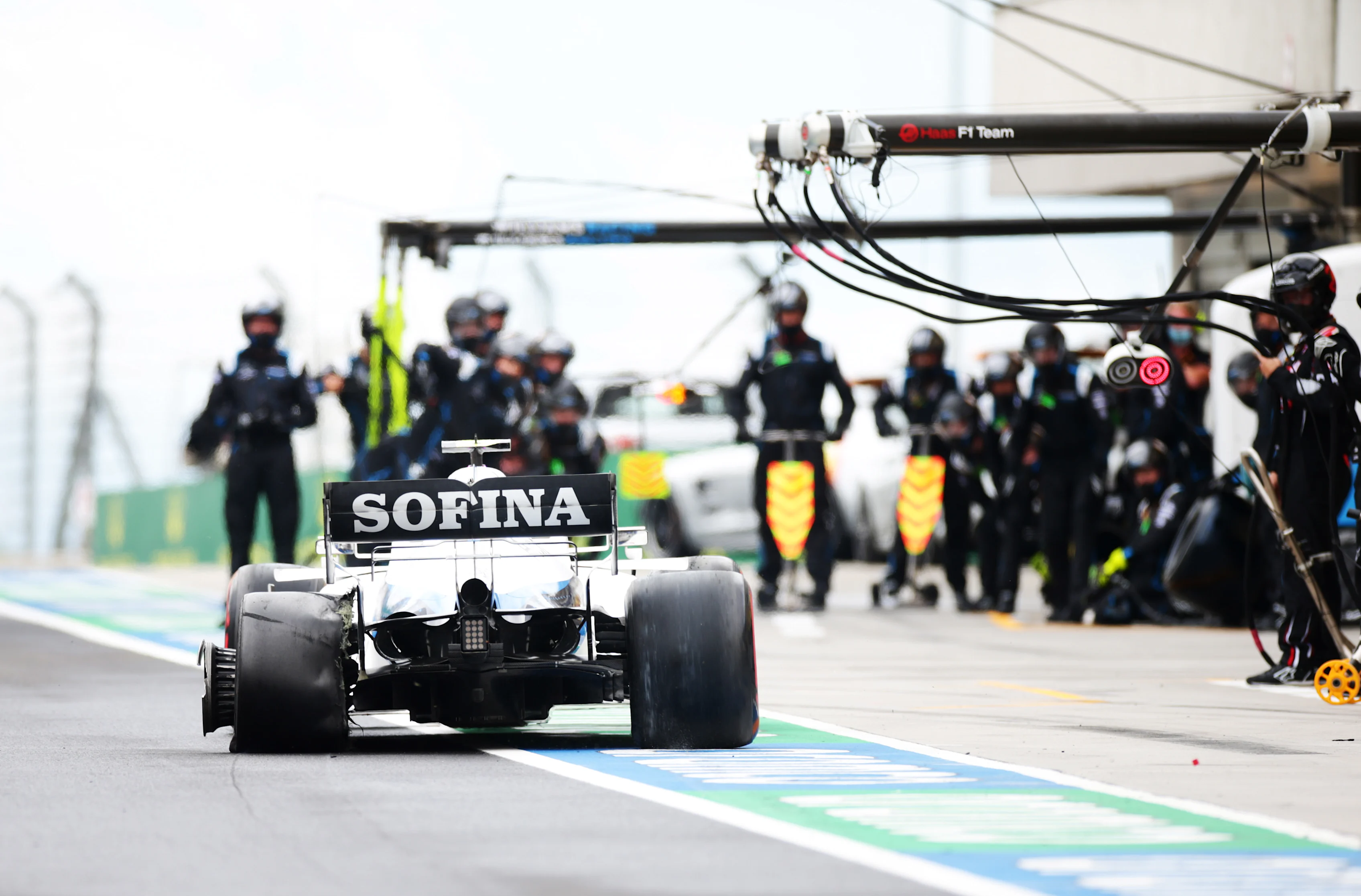 BUDAPEST, HUNGARY - JULY 19: Nicholas Latifi of Canada driving the (6) Williams Racing FW43 Mercedes comes into the pits during the Formula One Grand Prix of Hungary at Hungaroring on July 19, 2020 in Budapest, Hungary. (Photo by Peter Fox/Getty Images)