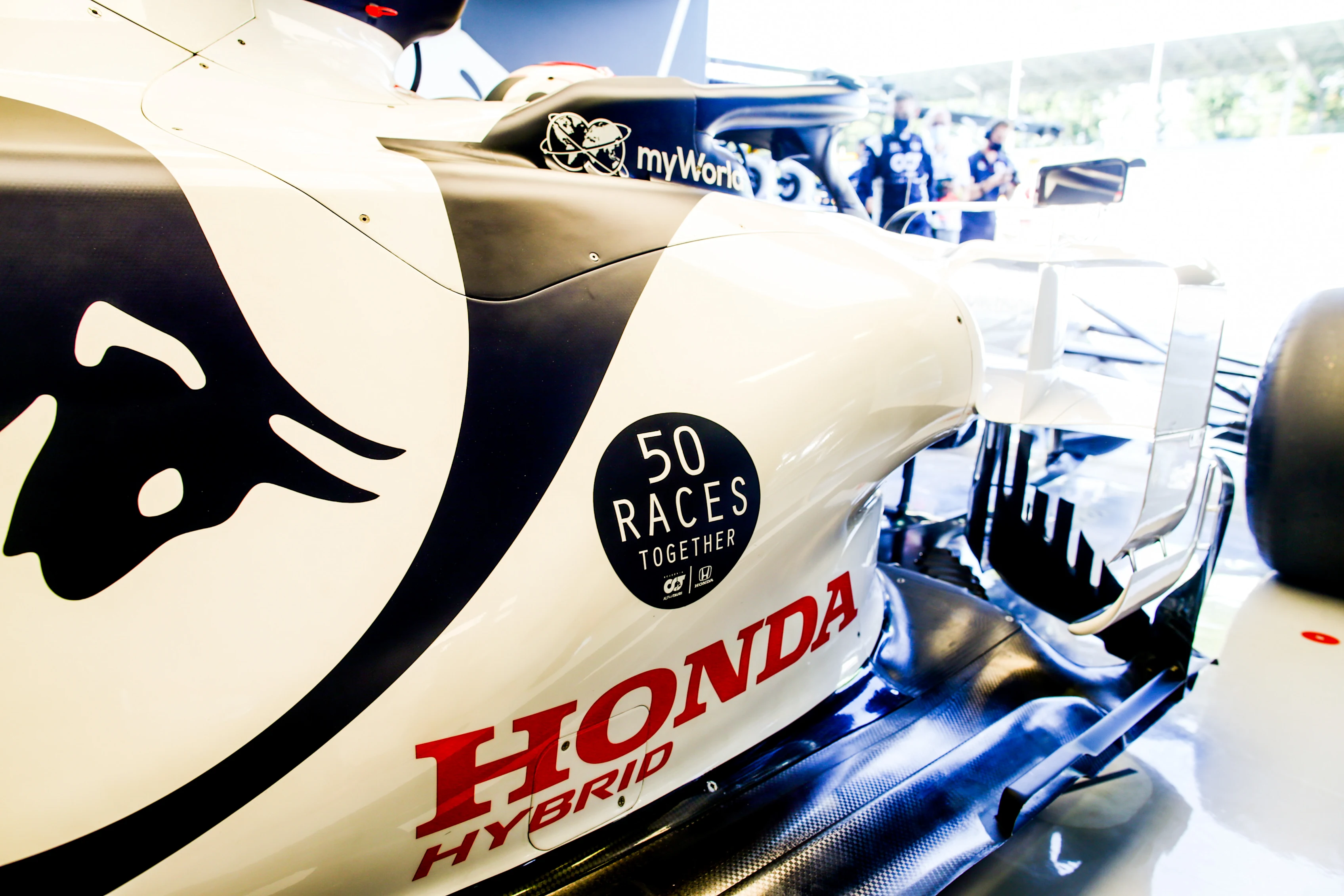 MONZA, ITALY - SEPTEMBER 04: Scuderia AlphaTauri and Honda 50 races together during practice for