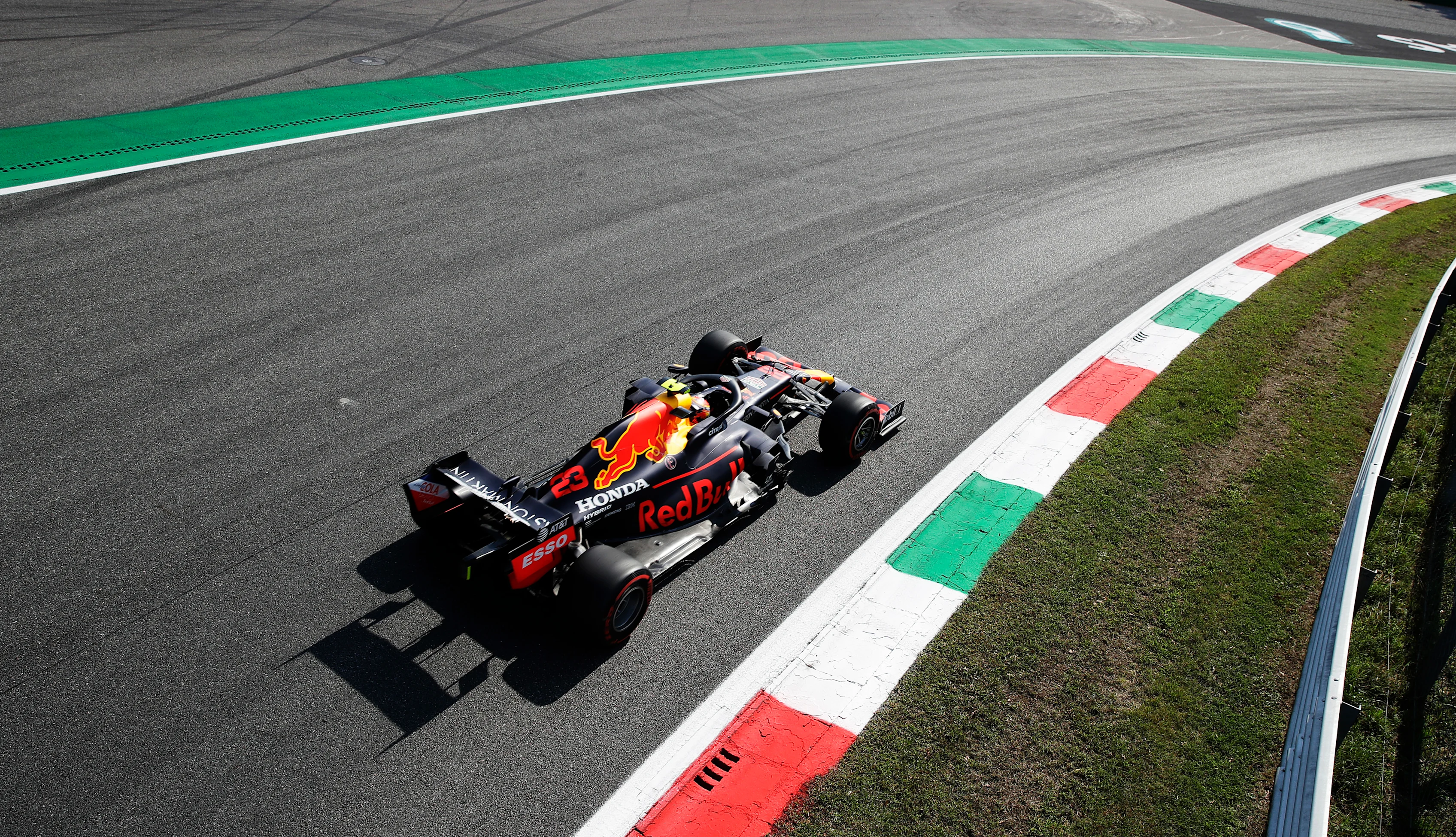 MONZA, ITALY - SEPTEMBER 04: Alexander Albon of Thailand driving the (23) Aston Martin Red Bull Racing RB16 on track during practice for the F1 Grand Prix of Italy at Autodromo di Monza on September 04, 2020 in Monza, Italy. (Photo by Luca Bruno/Pool via Getty Images)