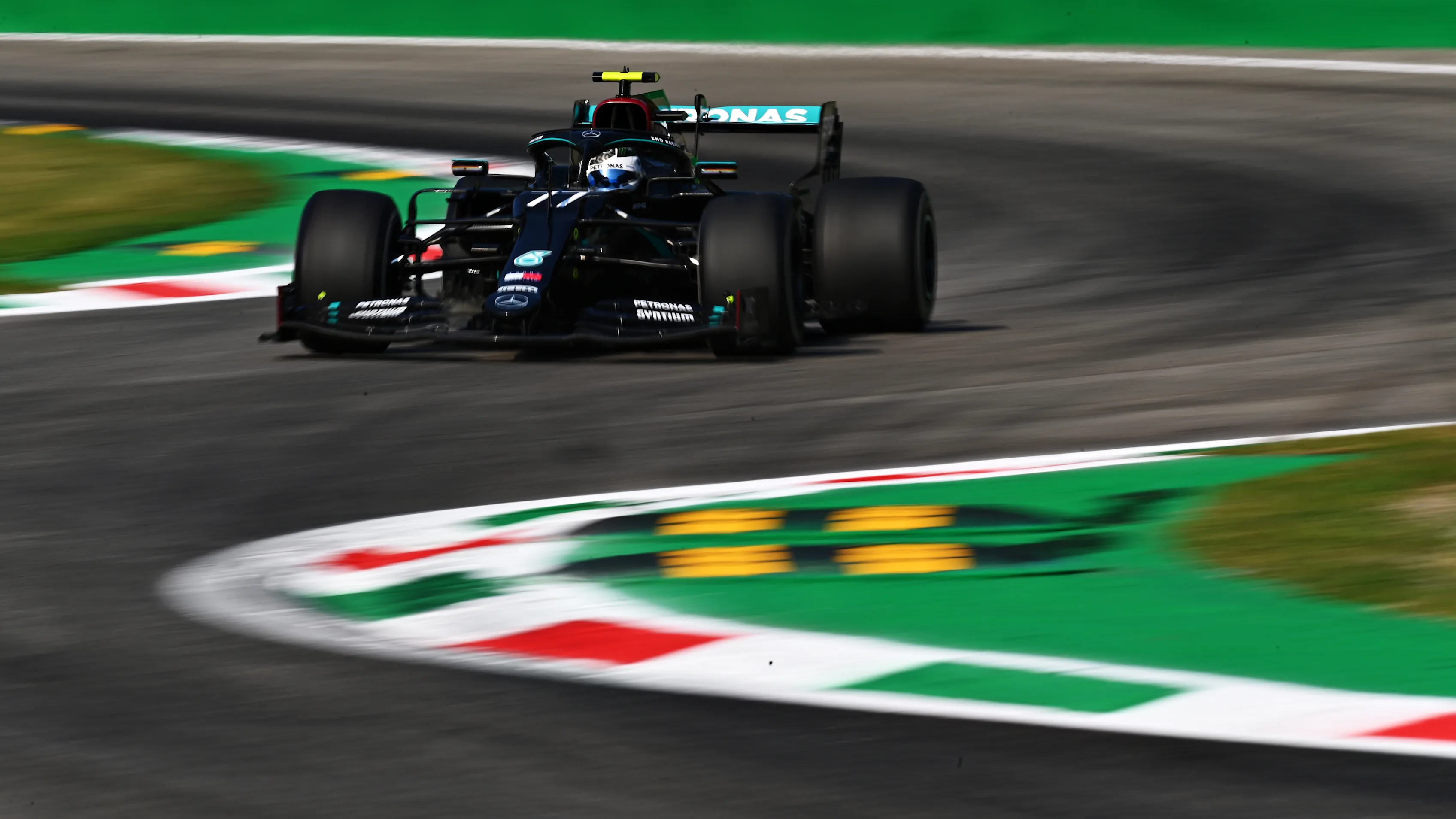 MONZA, ITALY - SEPTEMBER 04: Valtteri Bottas of Finland driving the (77) Mercedes AMG Petronas F1 Team Mercedes W11 during practice for the F1 Grand Prix of Italy at Autodromo di Monza on September 04, 2020 in Monza, Italy. (Photo by Clive Mason - Formula 1/Formula 1 via Getty Images)