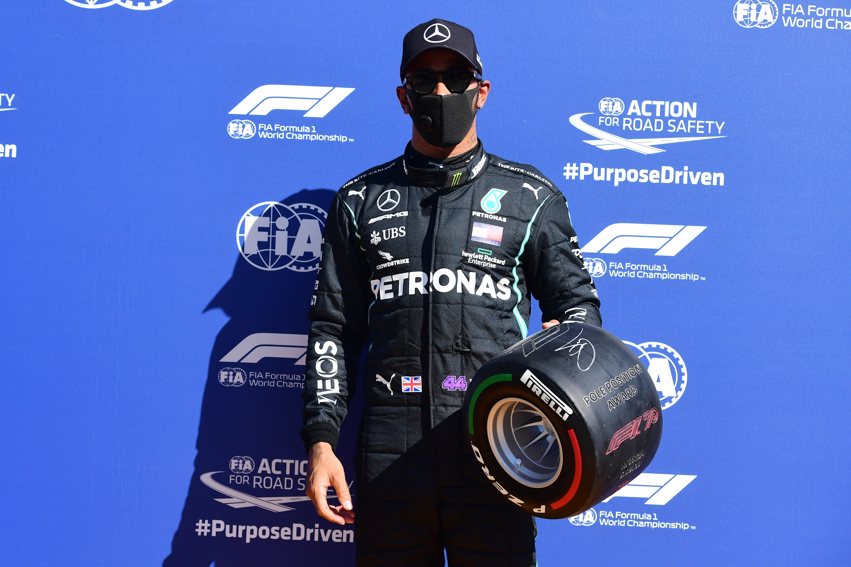 MONZA, ITALY - SEPTEMBER 05: Pole position qualifier Lewis Hamilton of Great Britain and Mercedes