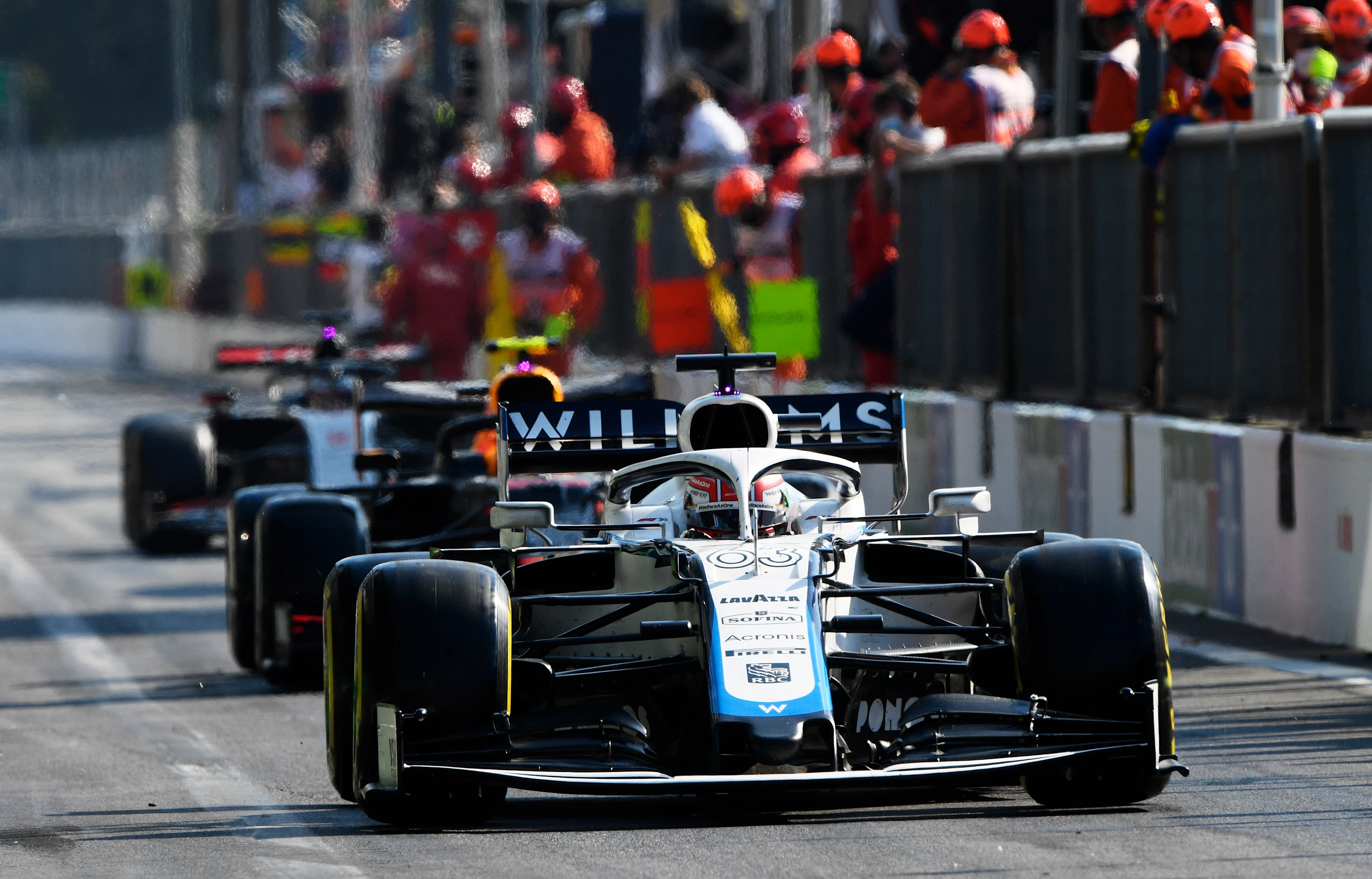 MONZA, ITALY - SEPTEMBER 06: George Russell of Great Britain driving the (63) Williams Racing FW43