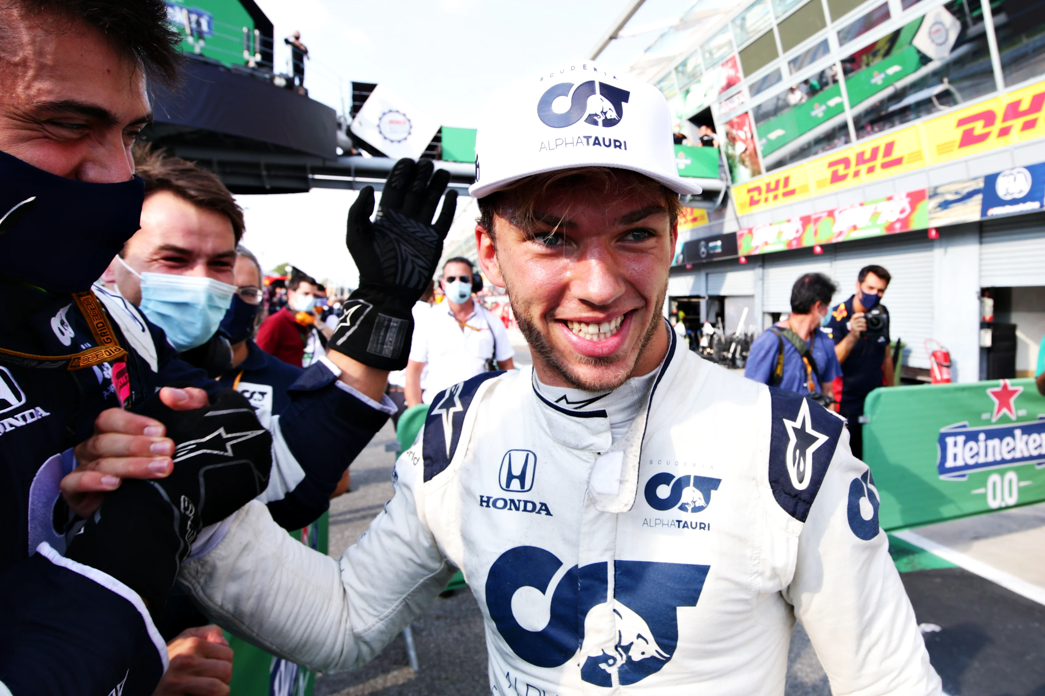 MONZA, ITALY - SEPTEMBER 06: Race winner Pierre Gasly of France and Scuderia AlphaTauri celebrates