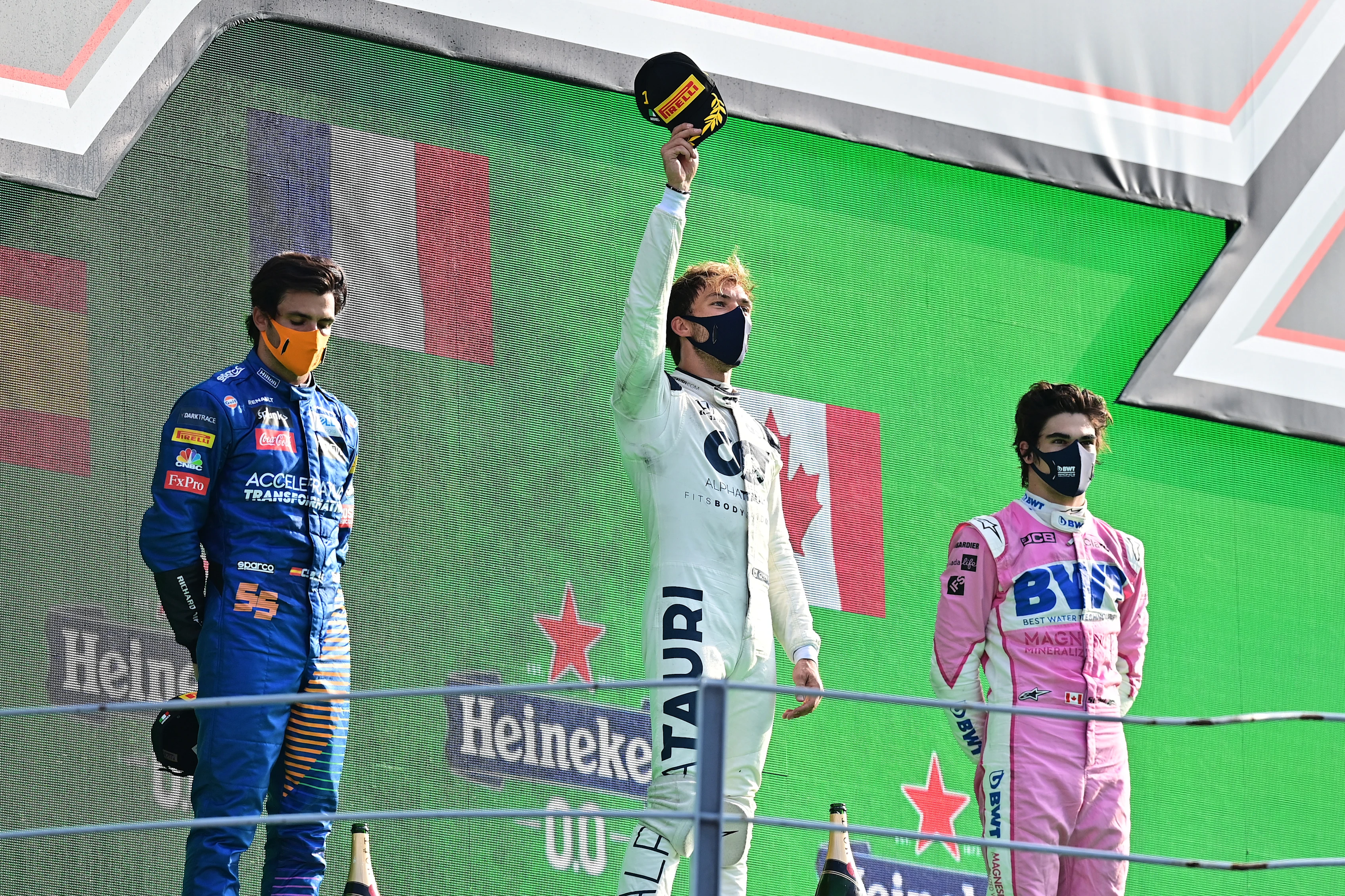 MONZA, ITALY - SEPTEMBER 06: Race winner Pierre Gasly of France and Scuderia AlphaTauri, second